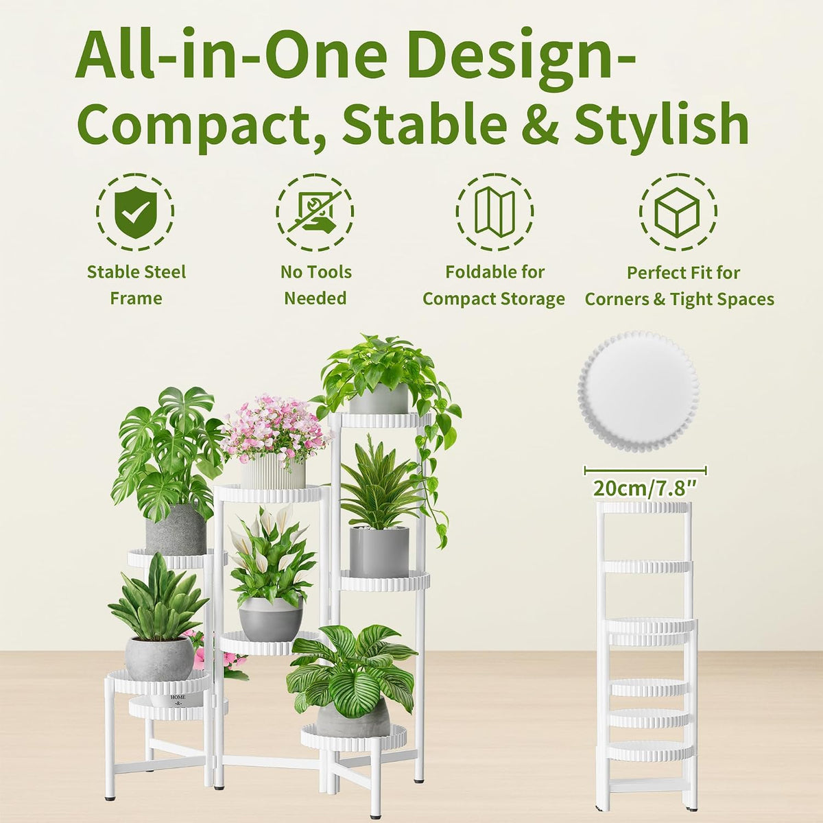 8 Tier Plant Stand Indoor Outdoor, Corner Tiered Fladable Plant Stands, Planter Display Rack for Multiple Plants, Iron