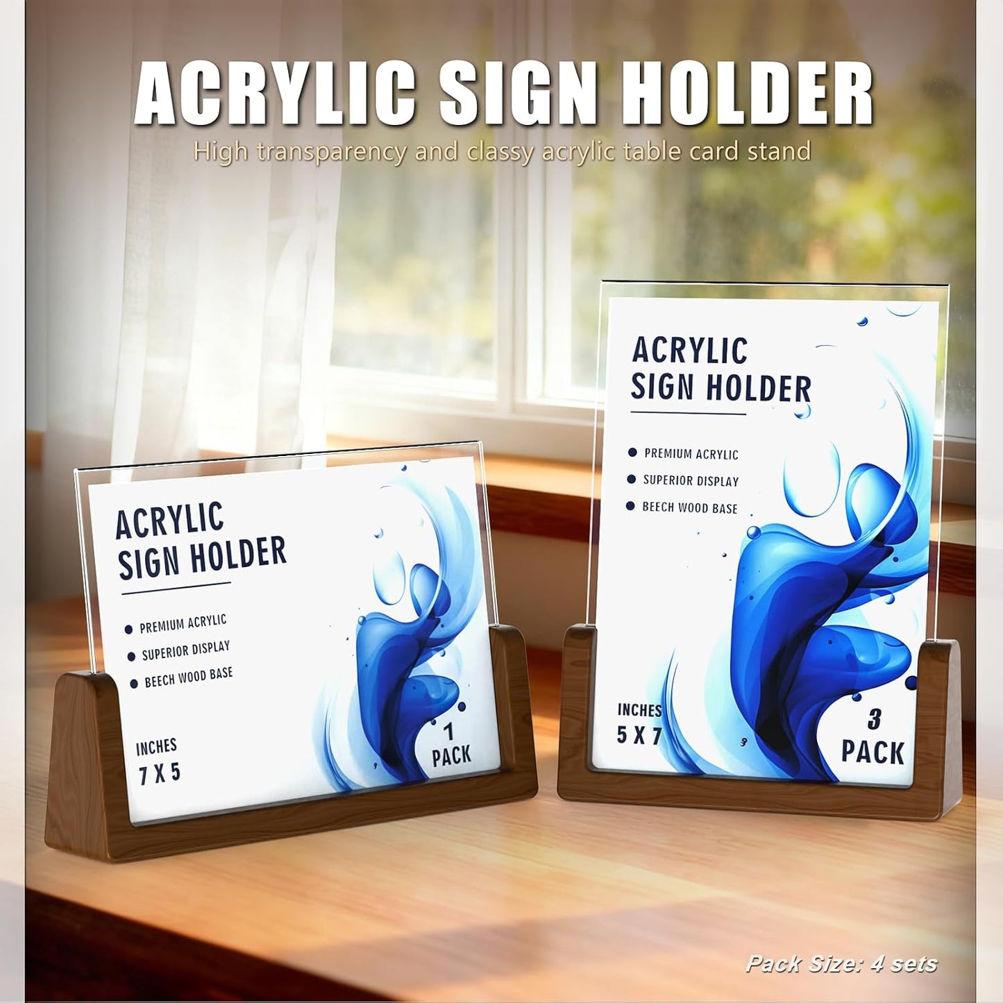 Walnut Wood U-Base "Sign Holder Set / 5*7 / Clear / 5 x 7 / Set of 4