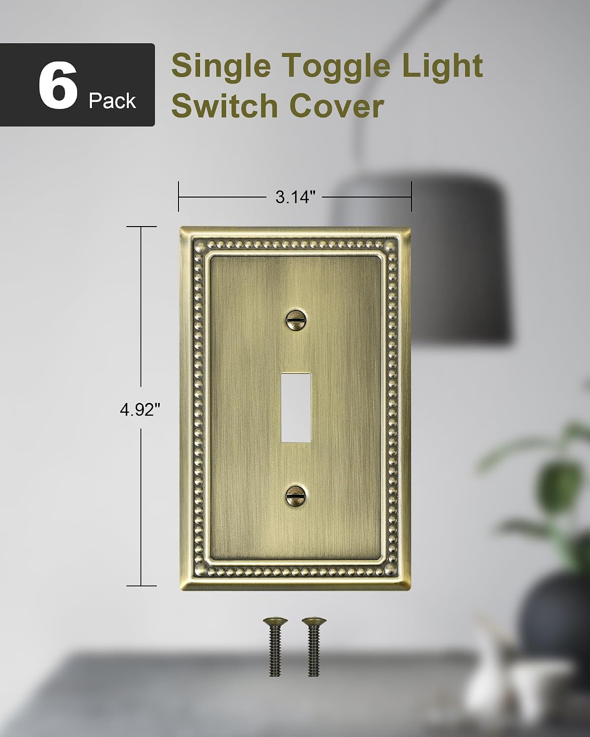 6-Pack Single Toggle Light Switch Cover Plate, Antique Brass | Pearls Beaded Decorative Switch Plate Covers, 1 Gang