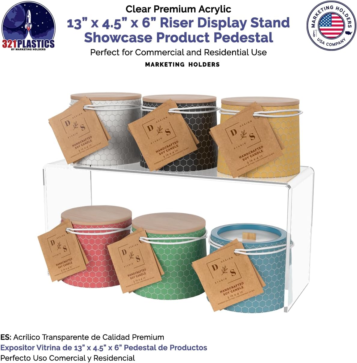 Marketing Holders 8 Pack Clear Acrylic Riser 13 Inch Wide by 4.5 Inch Deep Fixture Retail Jewelry Stores One Piece