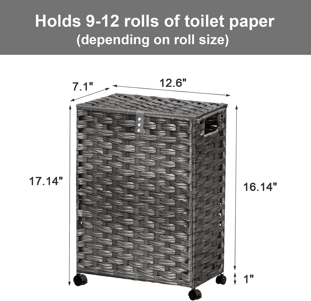 Hiagnete Toilet Paper Storage Basket with Lid and Wheels, Rattan Toilet Paper Holder Storage, Toilet Paper Organizer