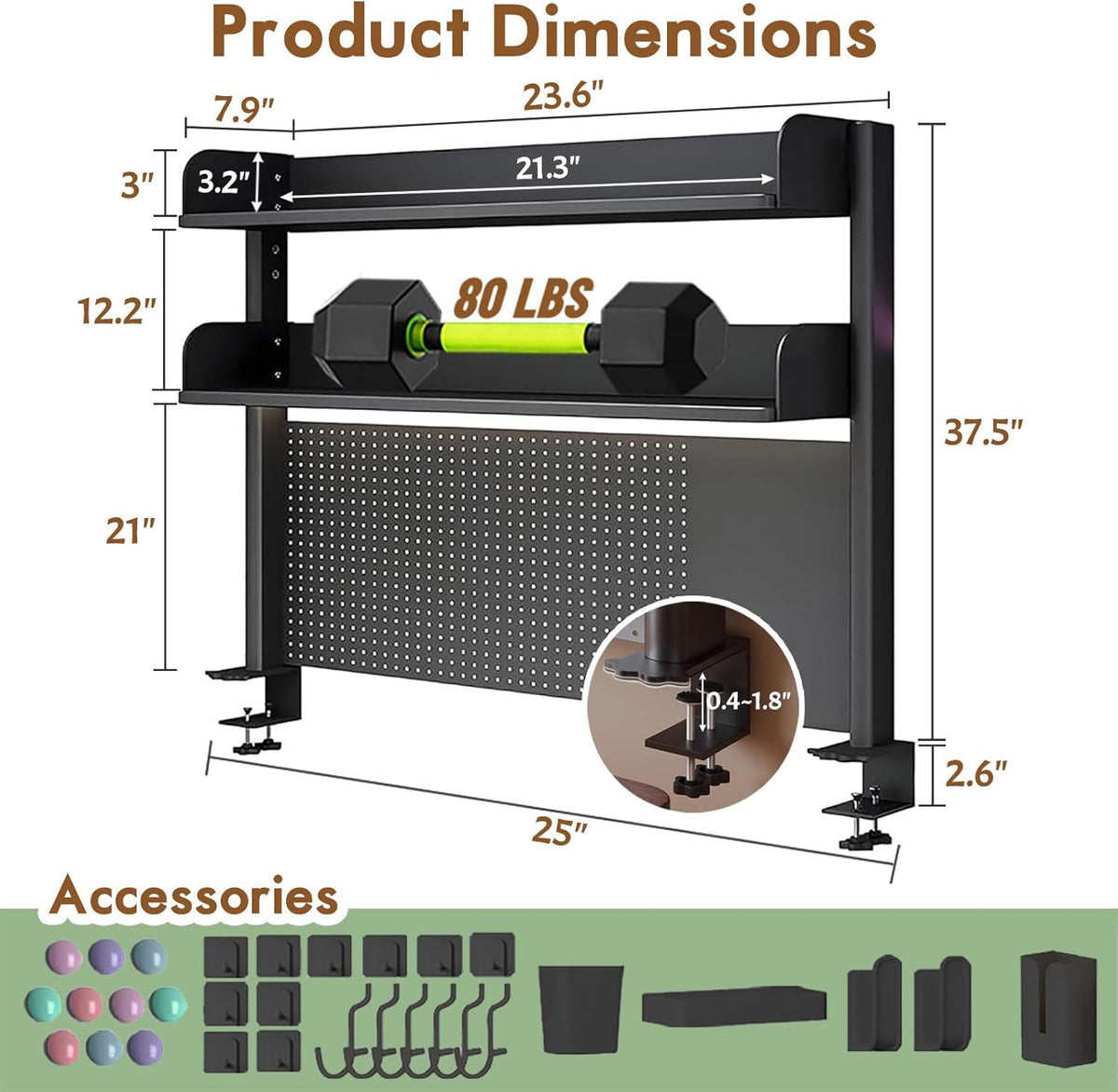 Clamp On Desk Shelf Organizer with Pegboard Desk Hutch Dorm with Storage Bookshelf Desk Top Organizer Shelf