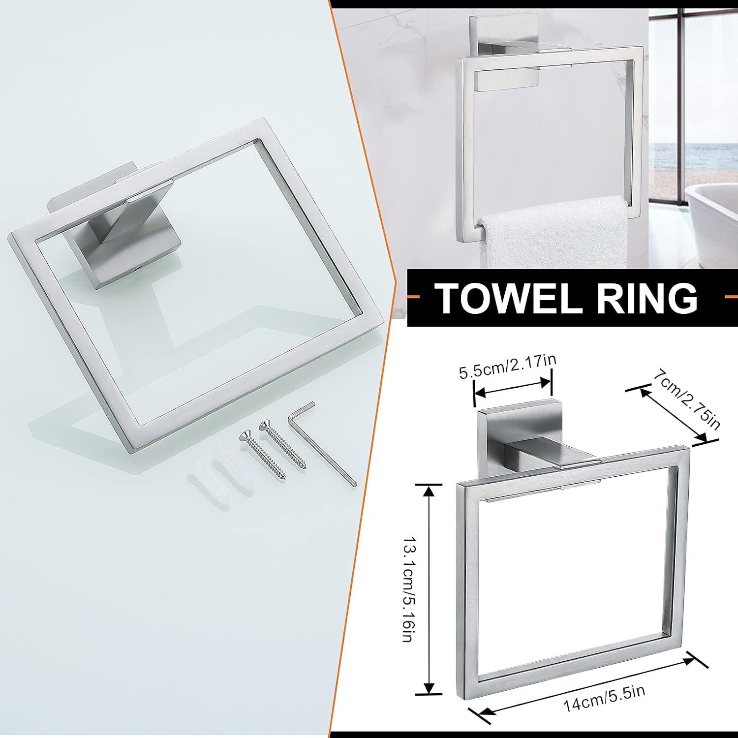 YACVCL 5-Piece Bathroom Hardware Accessories Set 23.6 inch Towel Bar Towel Rack Sets Modern Towel Ring Kit Stainless