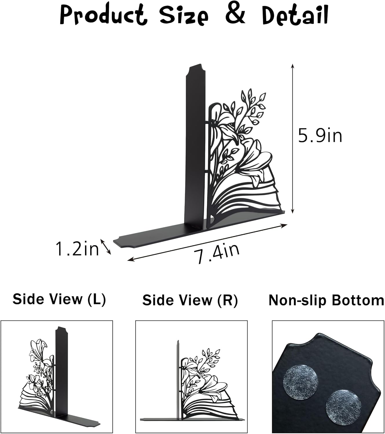 Metal Flower & Book Design Decorative Bookends
