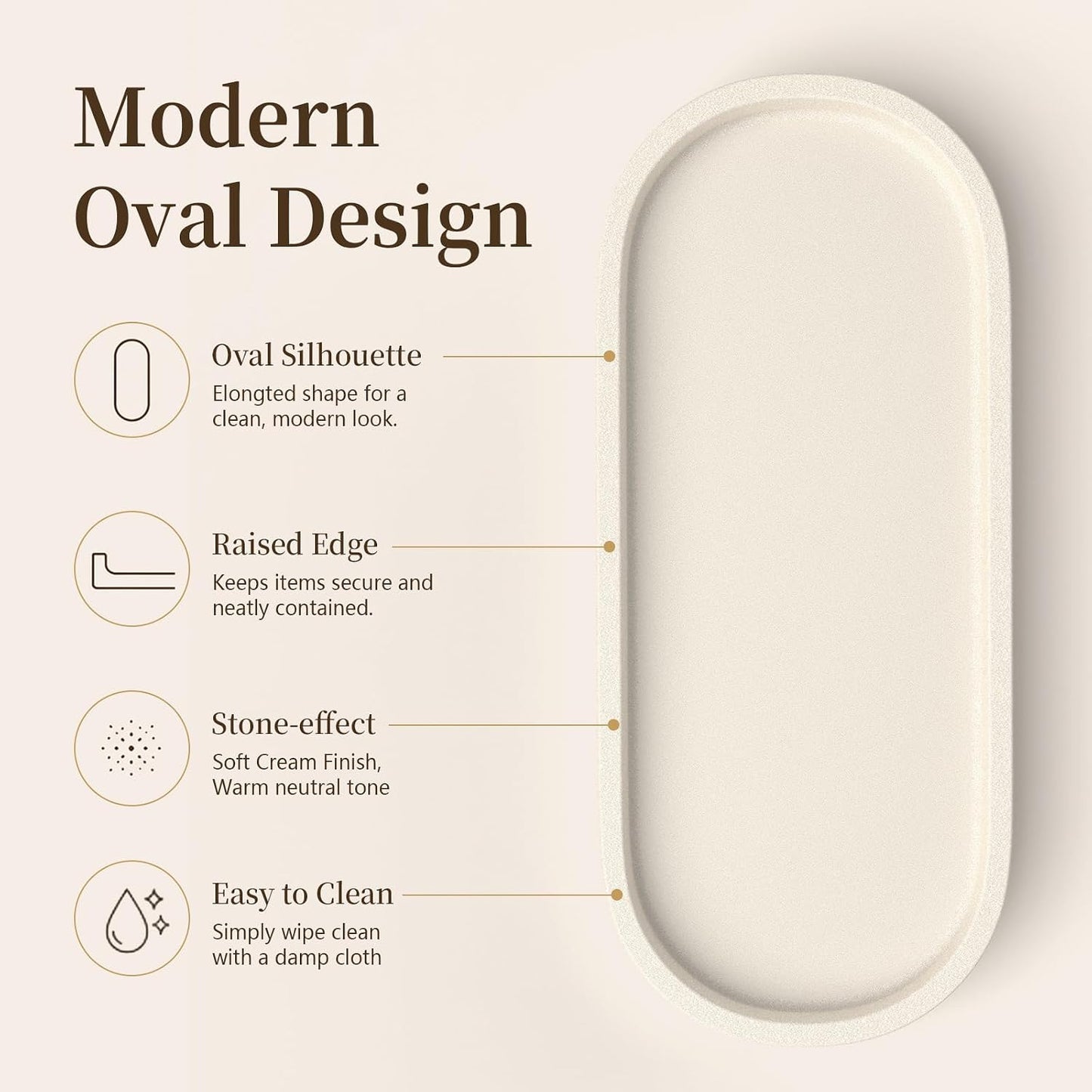 Bathroom Vanity Tray " Stone-Effect Bathroom Counter Tray for Countertop / Cream / 10.3 x 4.4