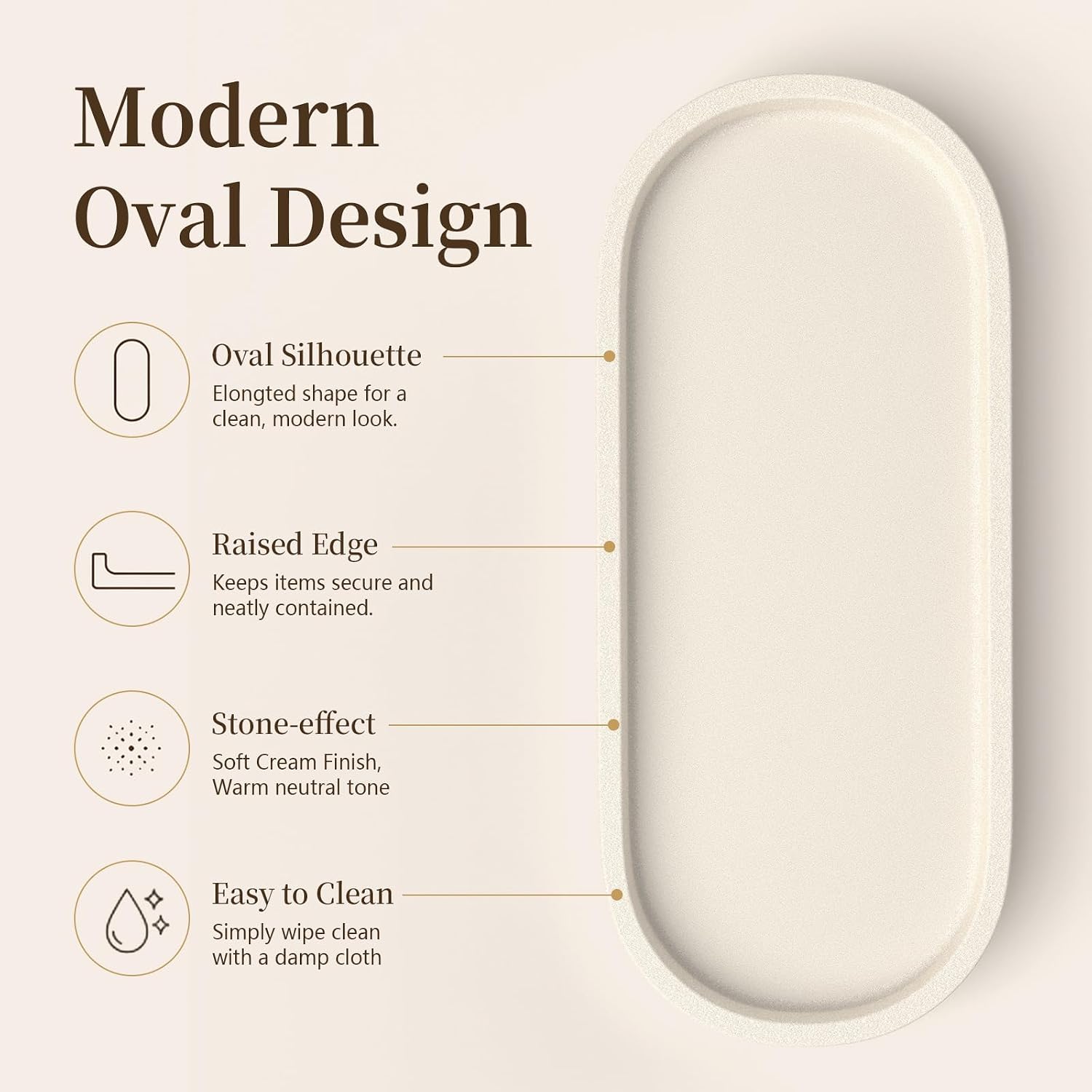 Bathroom Vanity Tray " Stone-Effect Bathroom Counter Tray for Countertop / Cream / 10.3 x 4.4