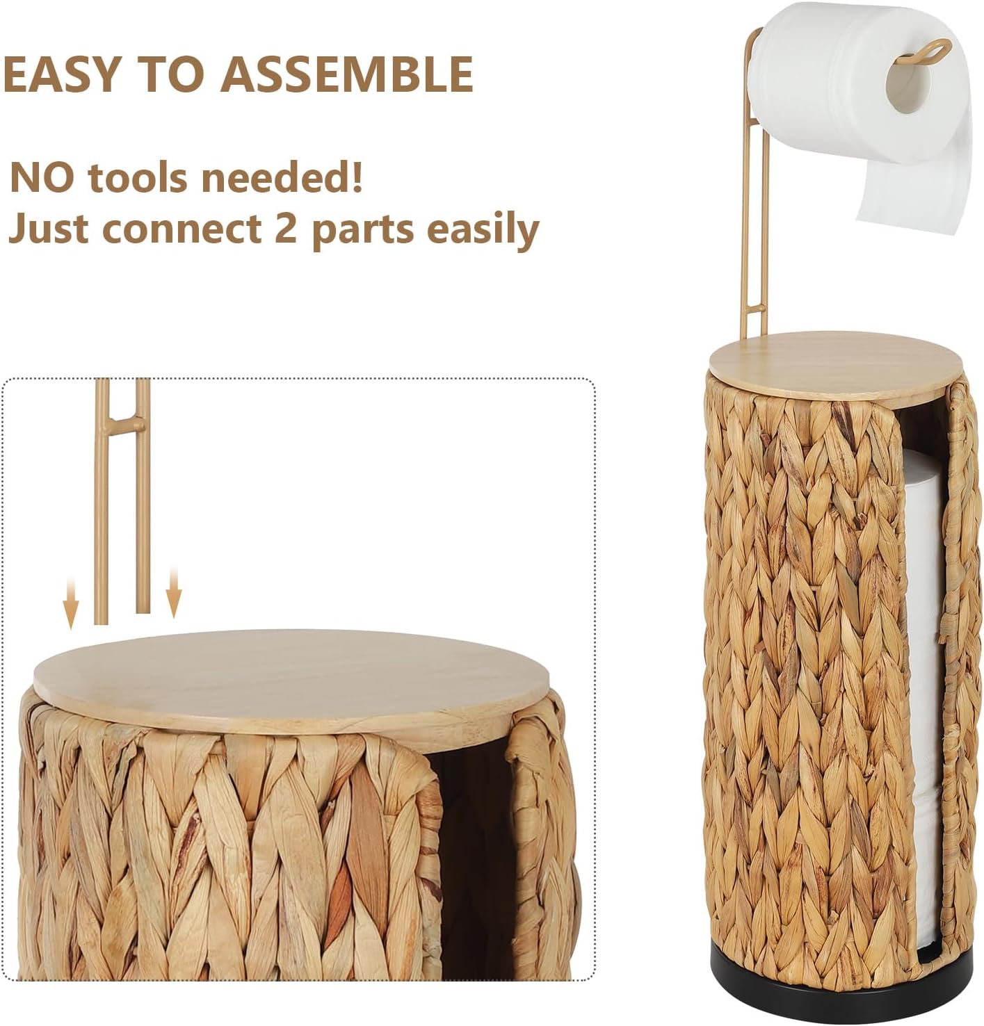 Freestanding Toilet Paper Holder with Storage,3 Rolls of Tissue Holder for Bathroom,Handmade Woven Toilet Paper Roll