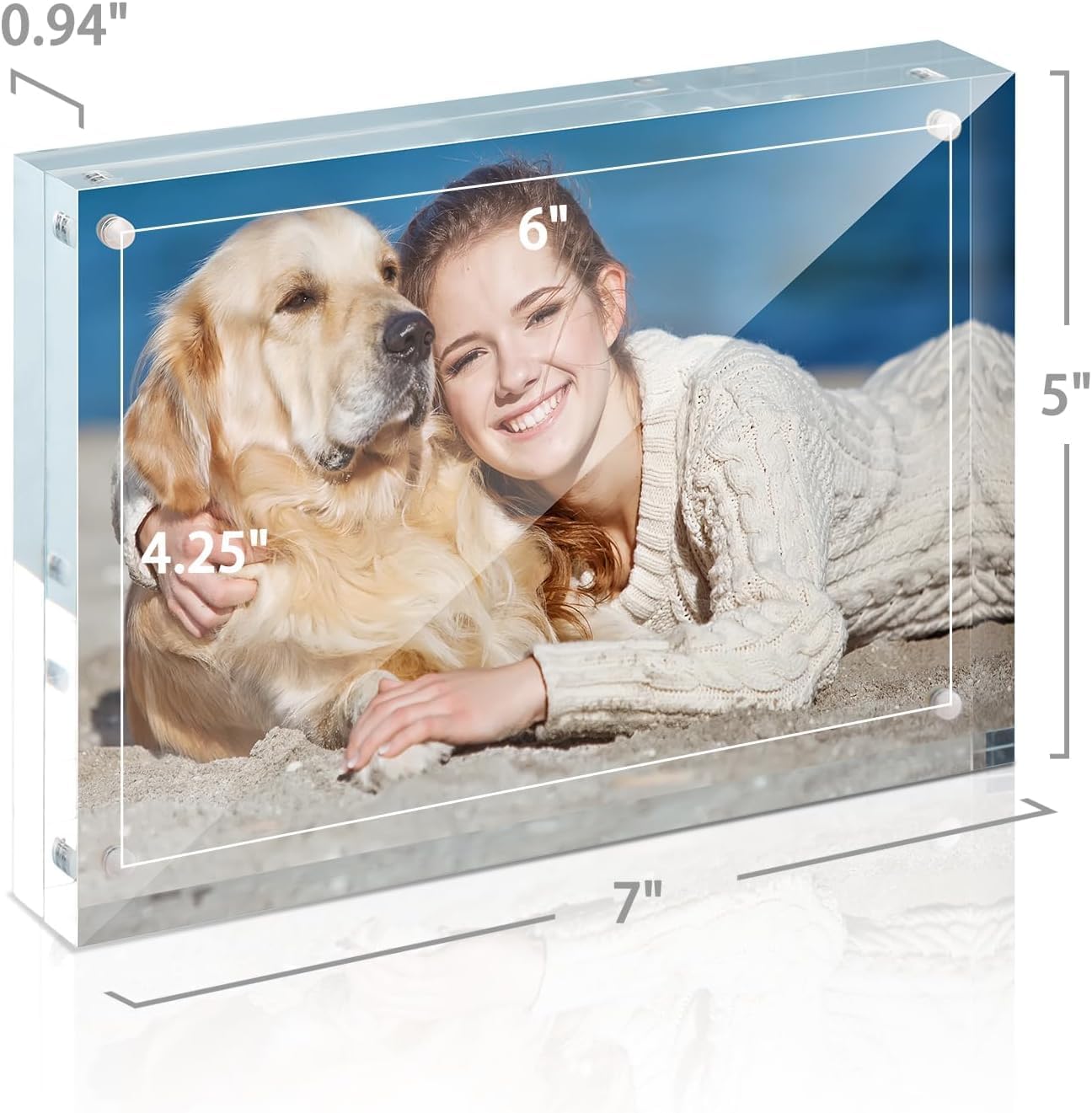 5x7 Acrylic Frame 5 Pack,24MM Thicker Frameless Clear Picture Frames | Freestanding Double Sided Magnetic Picture