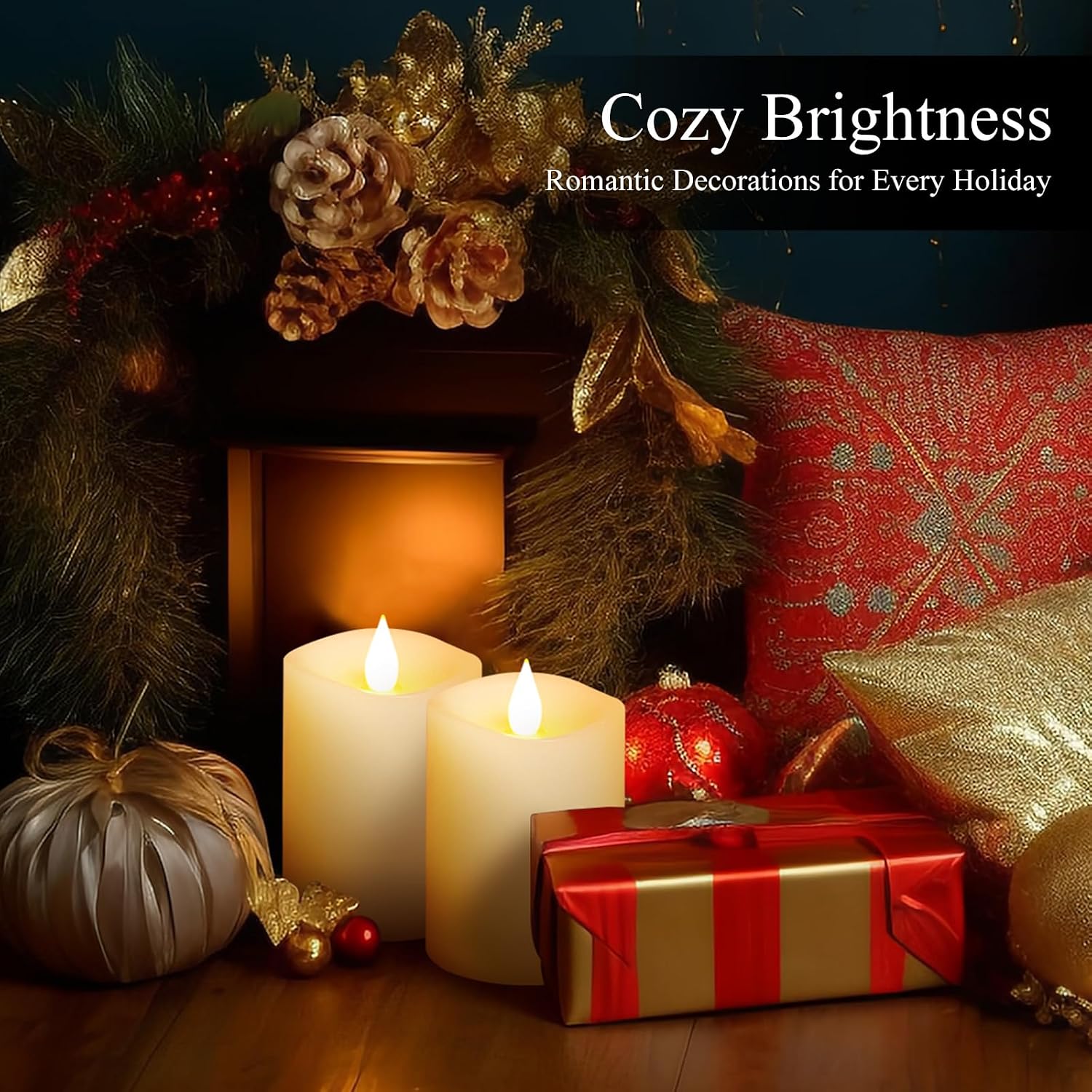 3x4 Flickering Flameless Candles Set of 2,Real Wax LED Battery Candles,with Timer,4 inch Flameless Candles with