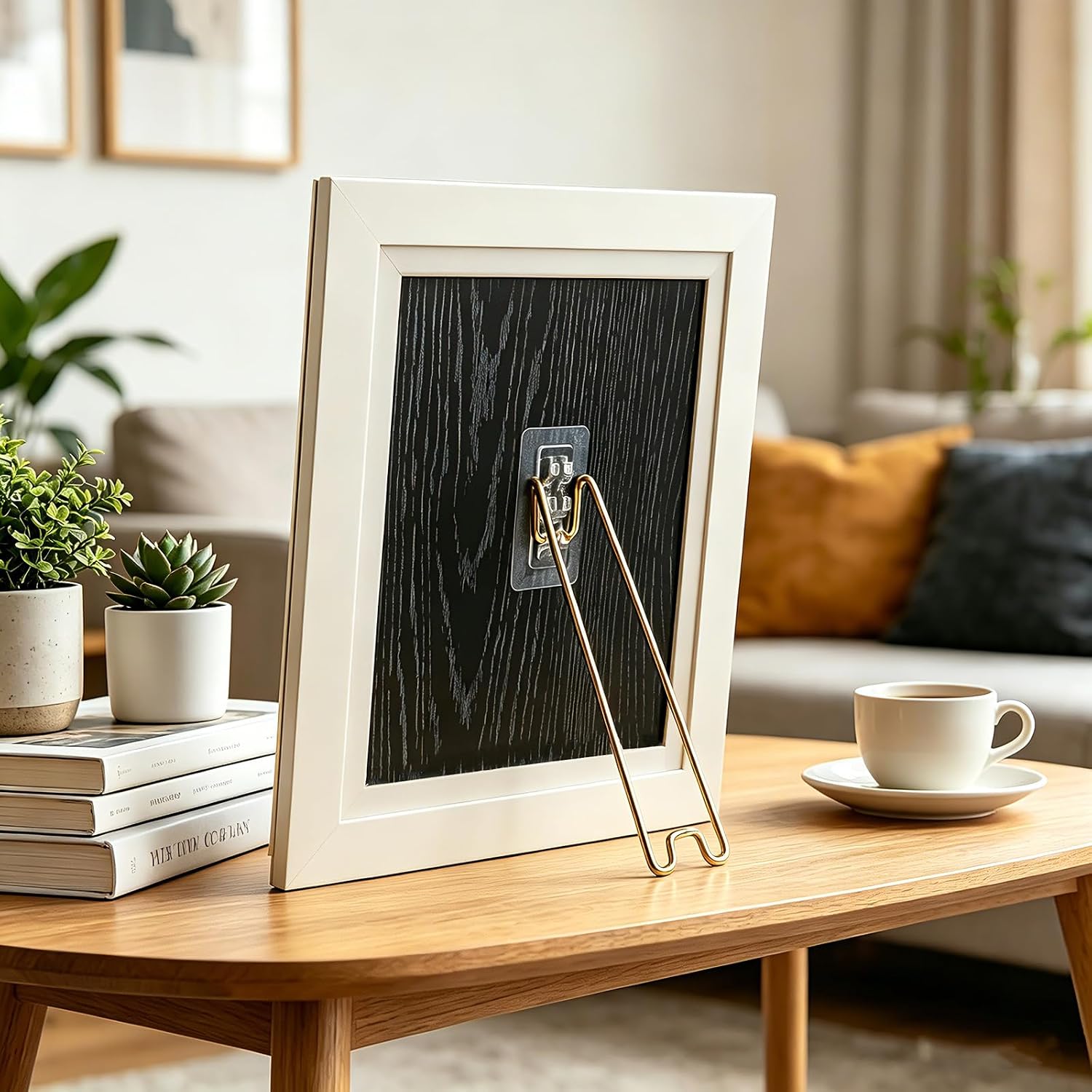 Metal Picture Frame Stand Self Adhesive Table top Photo Holder Stand Easel / 7 x 2 / Gold / Set of 4