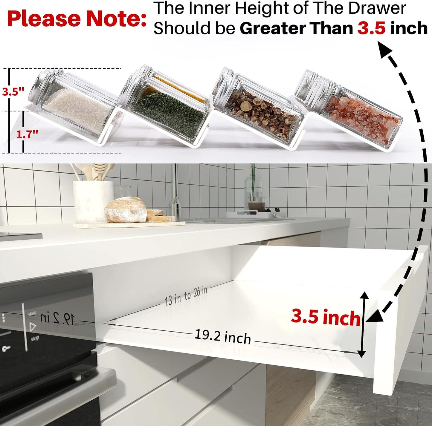MIUKAA Clear Acrylic Spice Drawer Organizer, 4 Tier- 2 Set Expandable From 13" to 26" Drawer Seasoning Organizer