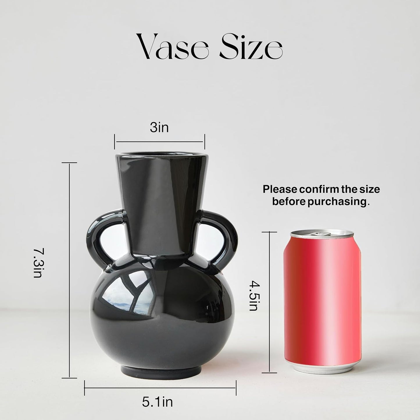 Ceramic Vase / Modern Flower Vase Decorative Vases for Bouquet / Vase-05 / Black / 7 Inch
