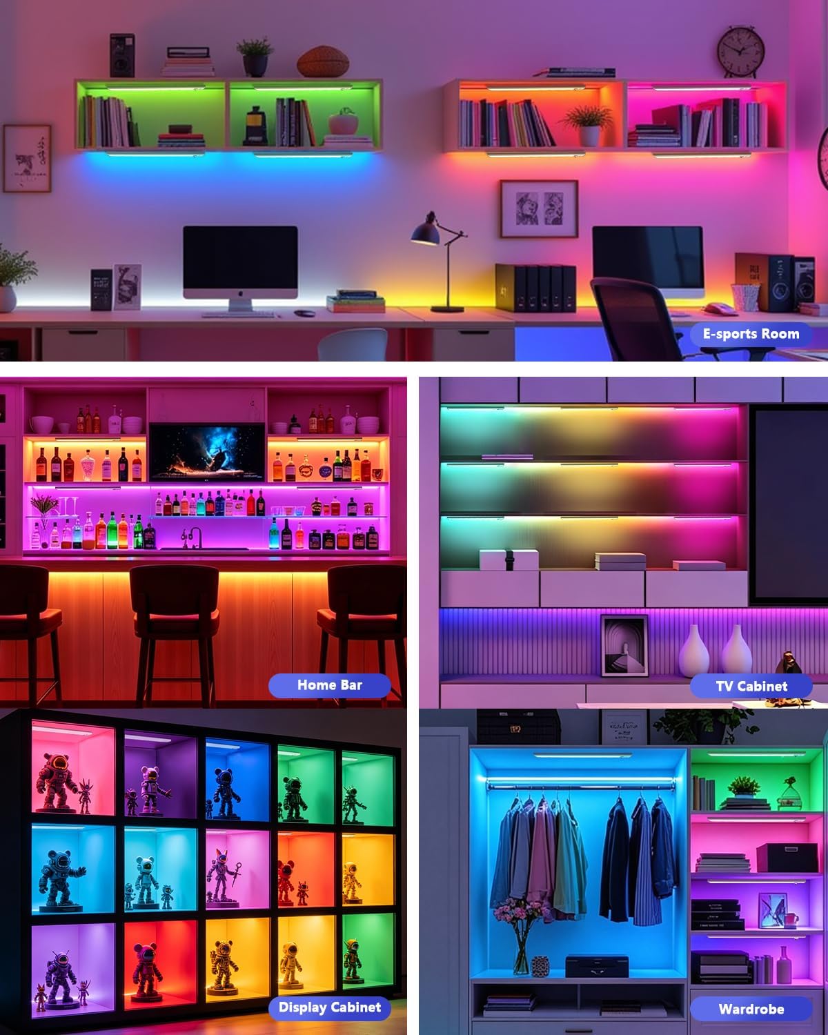Motion Sensor Under Cabinet Lighting, RGB Light Bar with Remote,4Pack | 1500mAh Rechargeable, 15 Colors Dimmable LED