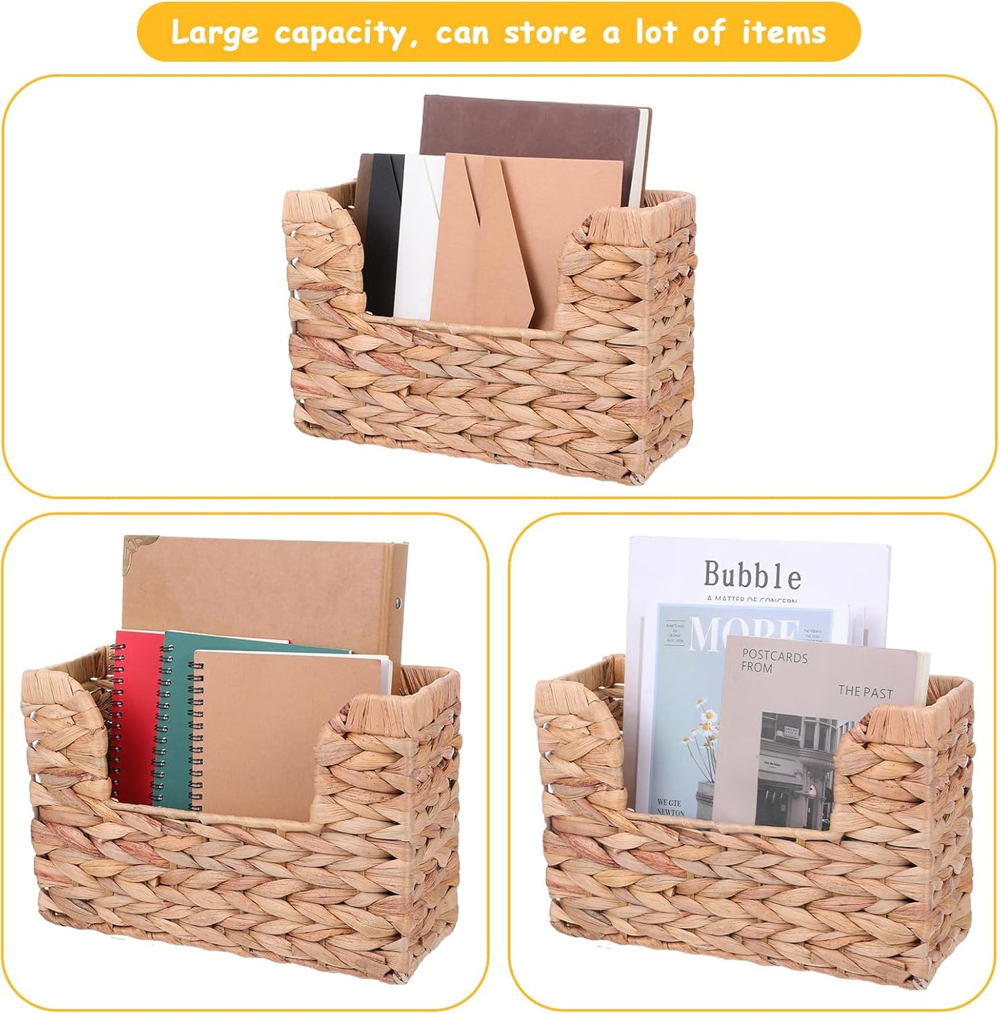 Woven Hanging Magazine Holder Water Hyacinth Magazine Basket Wall Mounted Woven Mail Organizer