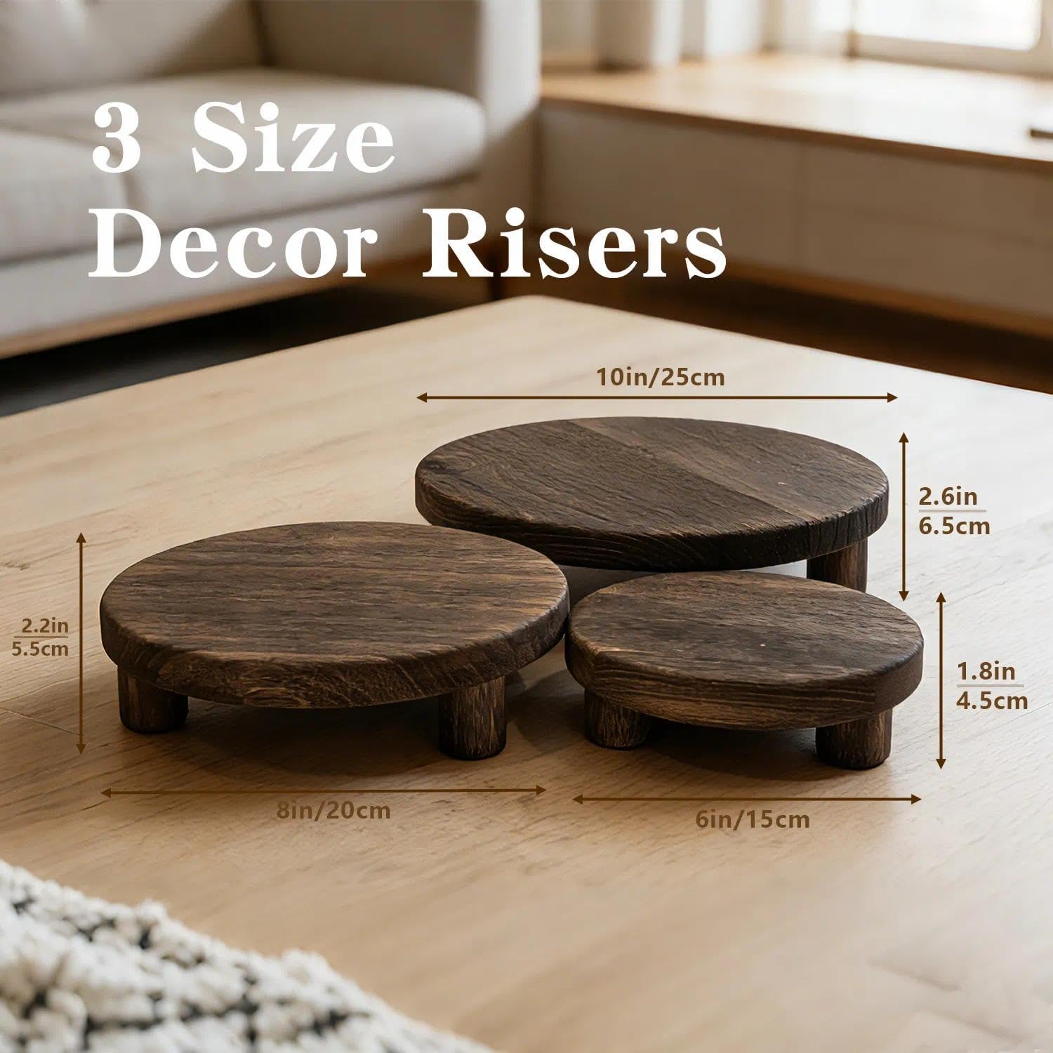 6"/8"/10" Unfinished Rustic Wood Stands / Set of 3