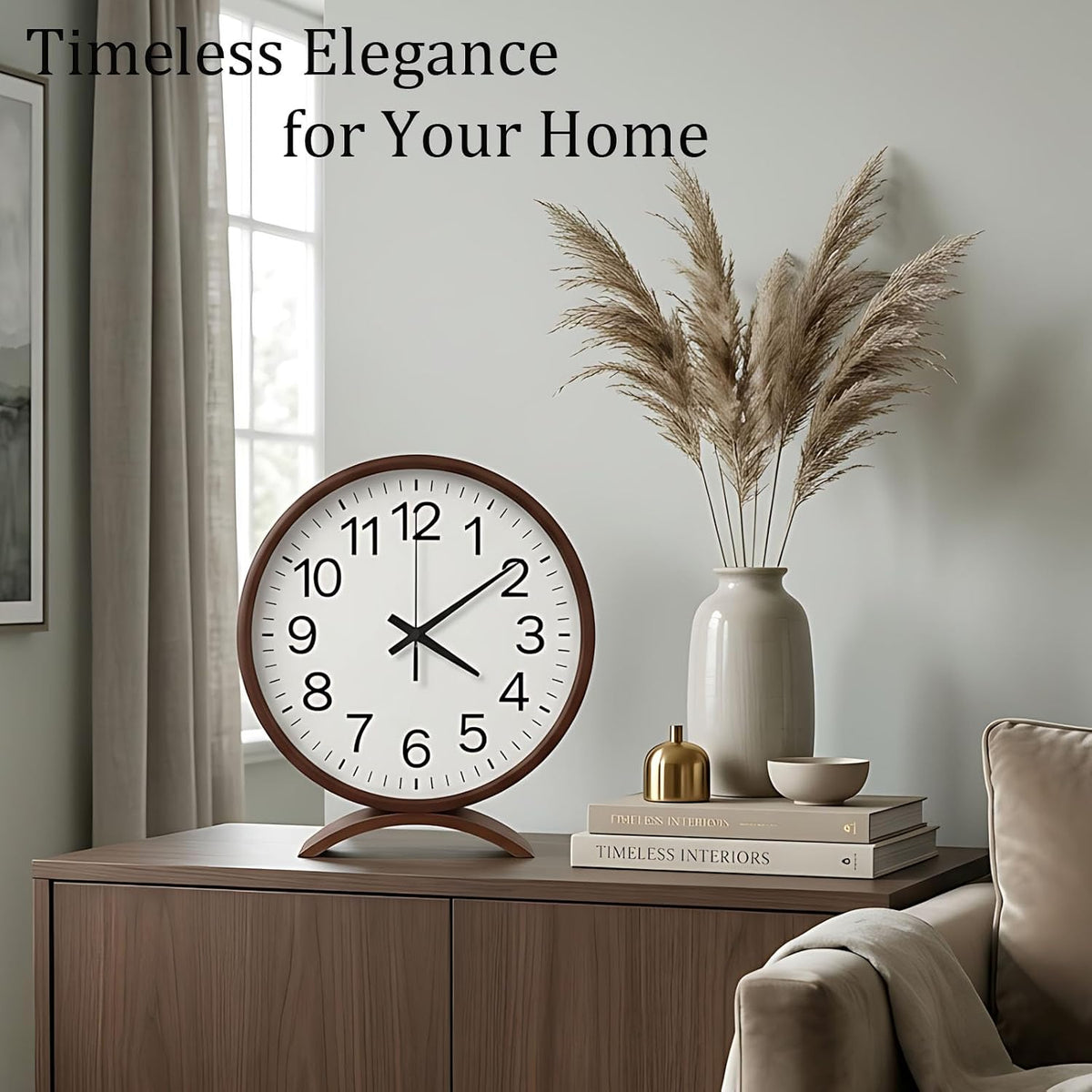 Maxspace Table Clock-8 Inch Silent Non-Ticking Wooden Timepiece Desk Clock, Battery Operated Decor Round Clock for