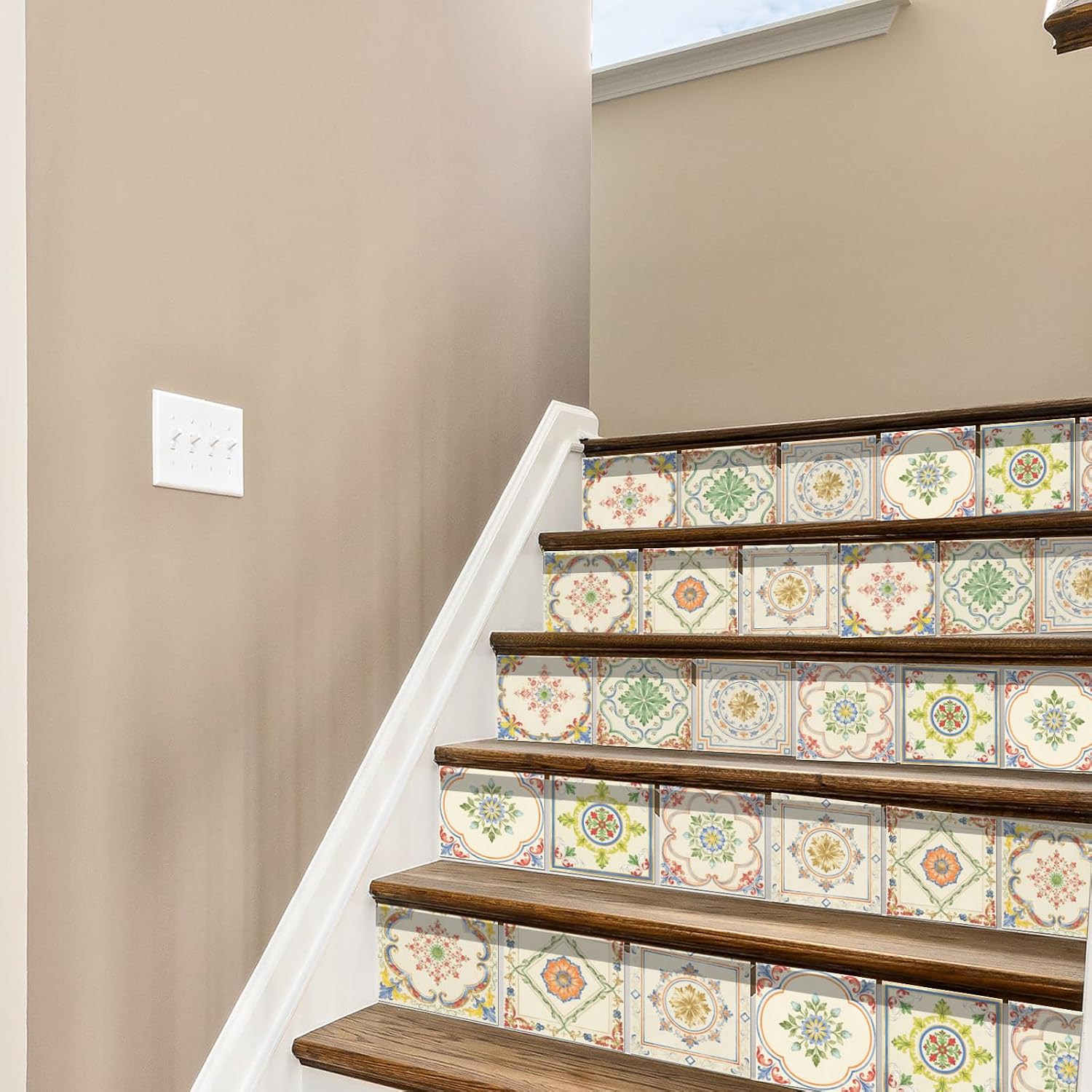 9 Styles Tile Sticker Colorful Patten Wall Tile Stickers Waterproof / Retro Beige Patten / Set of 36