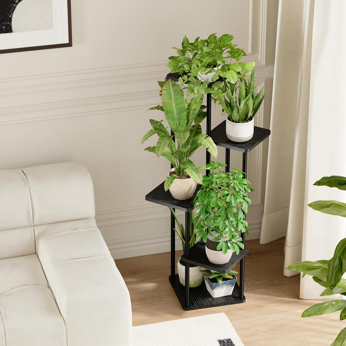 Bamworld Black Plant Stand Indoor Corner Plant Shelf for Multiple Plants | 5 Tier Tall Flower Stand Dark Brown Plant