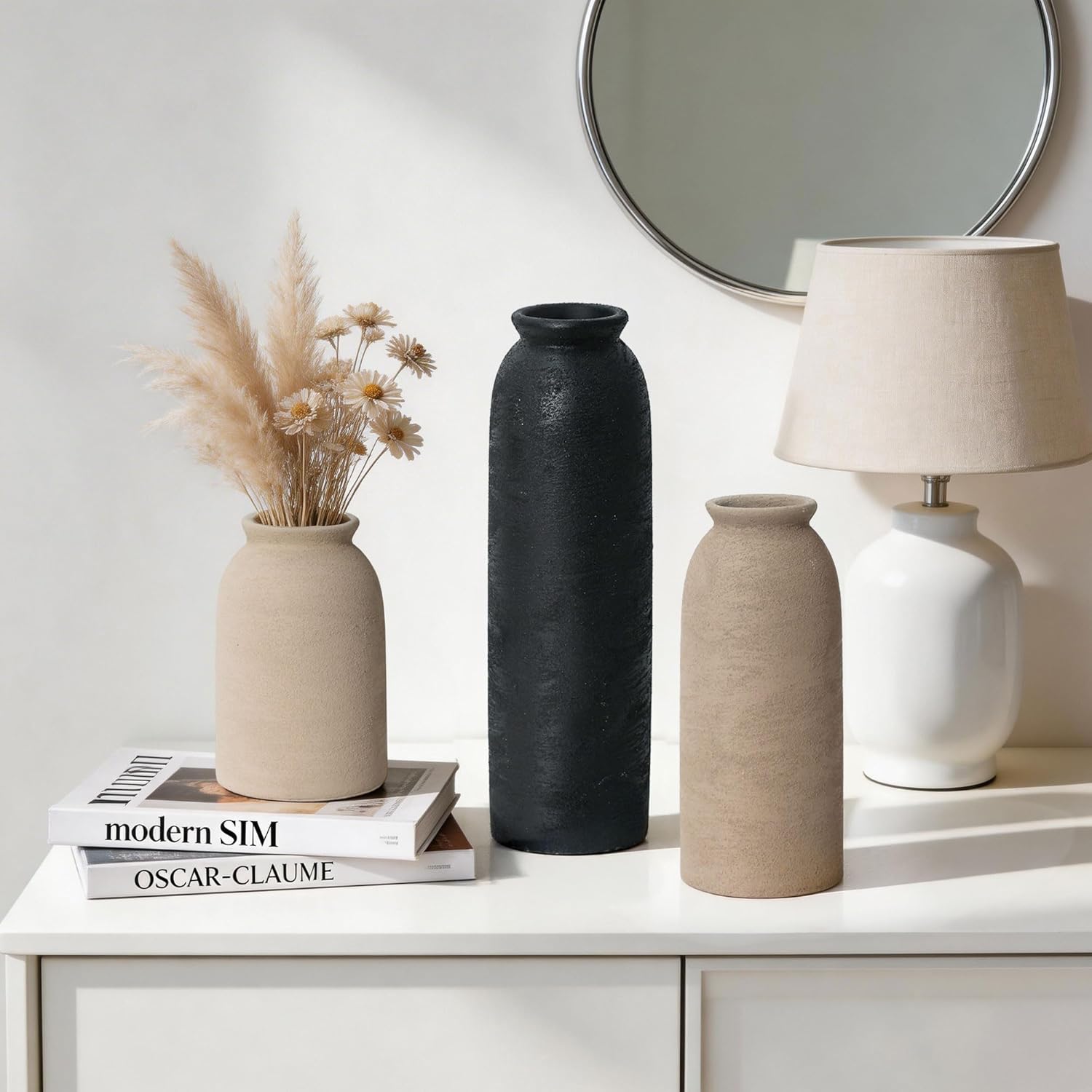 Ceramic Vase / Rustic-black Set / Set of 3