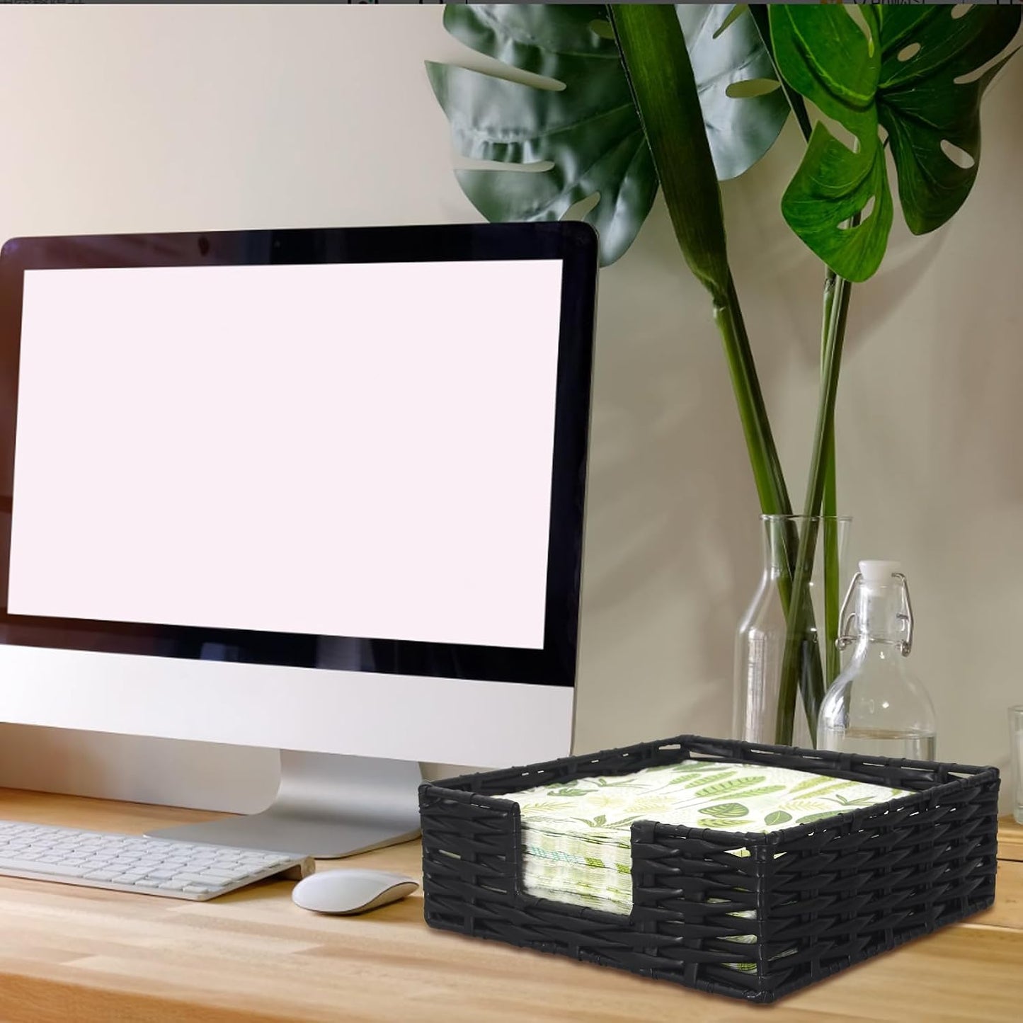 Square Cocktail Napkin Holder Rattan Napkin Holders / Large / Black