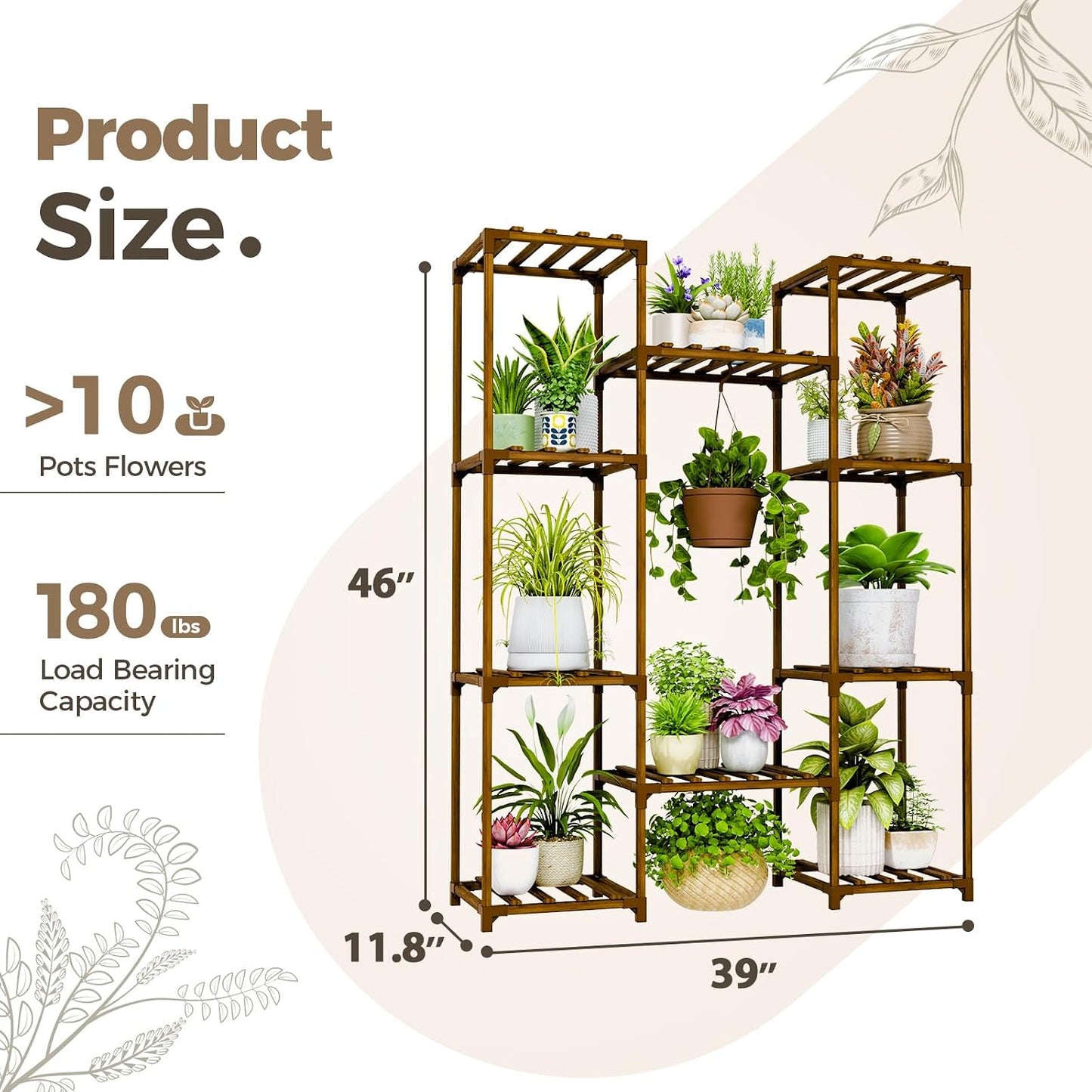 Bamworld Plant Stand Indoor Outdoor Hanging Shelf for Multiple Plants Tall Large Holder for Living Room Patio Balcony