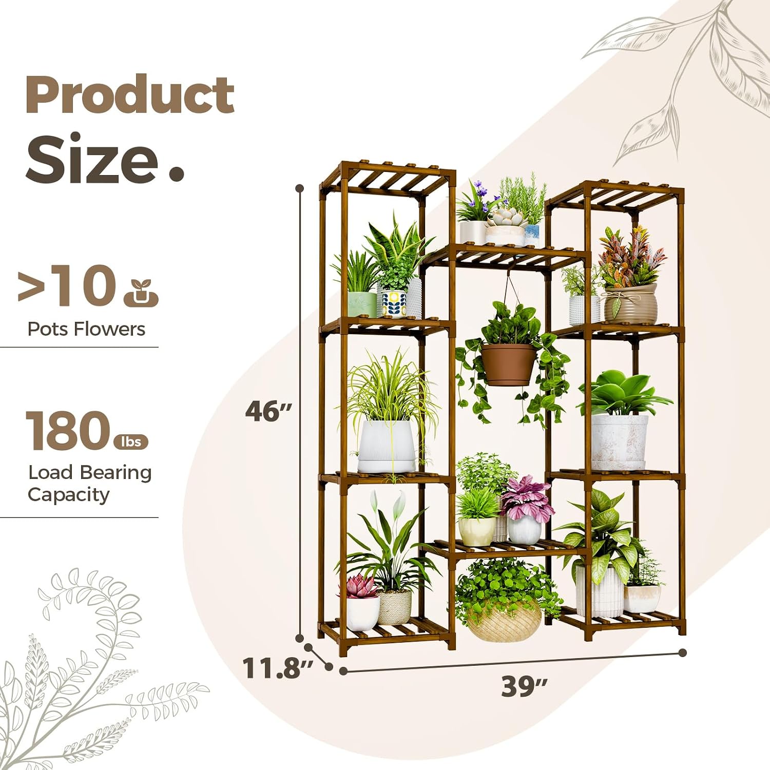 Bamworld Plant Stand Indoor Outdoor Hanging Shelf for Multiple Plants Tall Large Holder for Living Room Patio Balcony