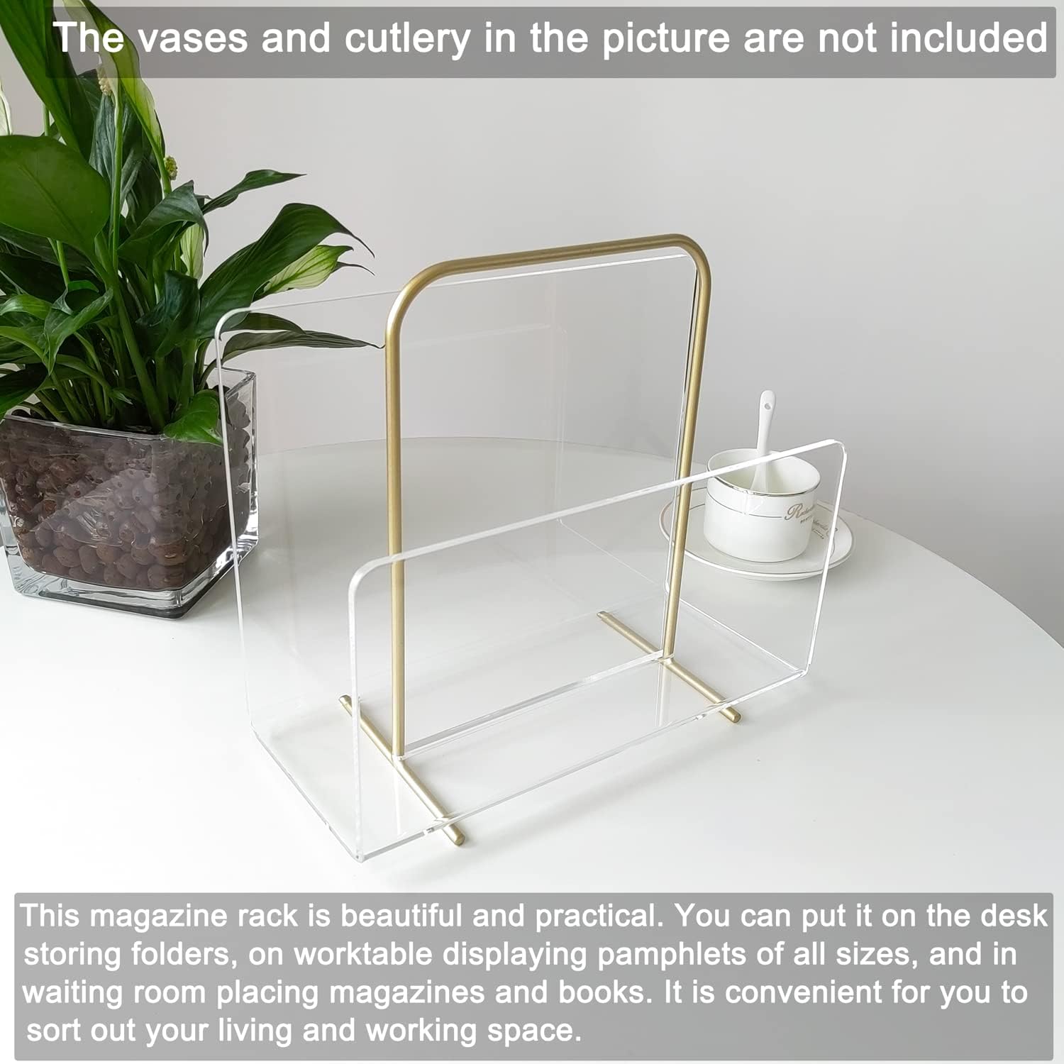 Acrylic Magazine Holder, Crystal Clear Acrylic Magazine Book Rack, Desktop File Organizer for Office Organization