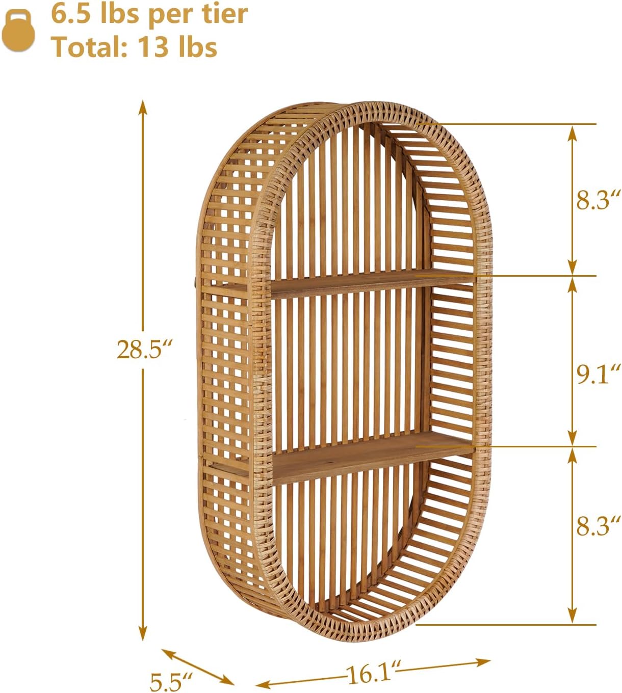 3 Tier Boho Oval Floating Shelf Handcraft Hanging Shelves