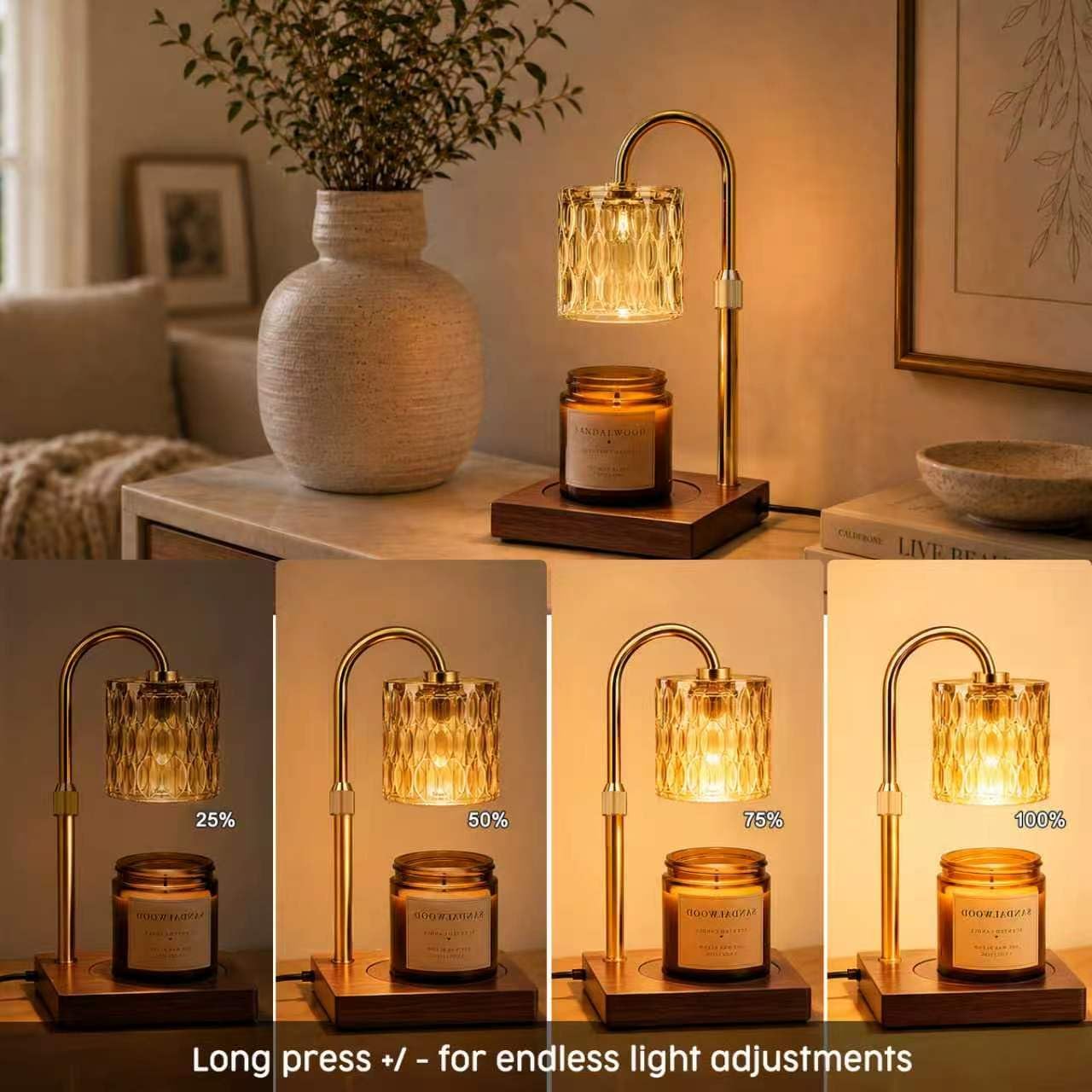 TOACSUCP Candle Warmer Lamp with 3 Bulbs, Adjustable Height Dimmable Candle Warmer with Timer, Compatible with Large