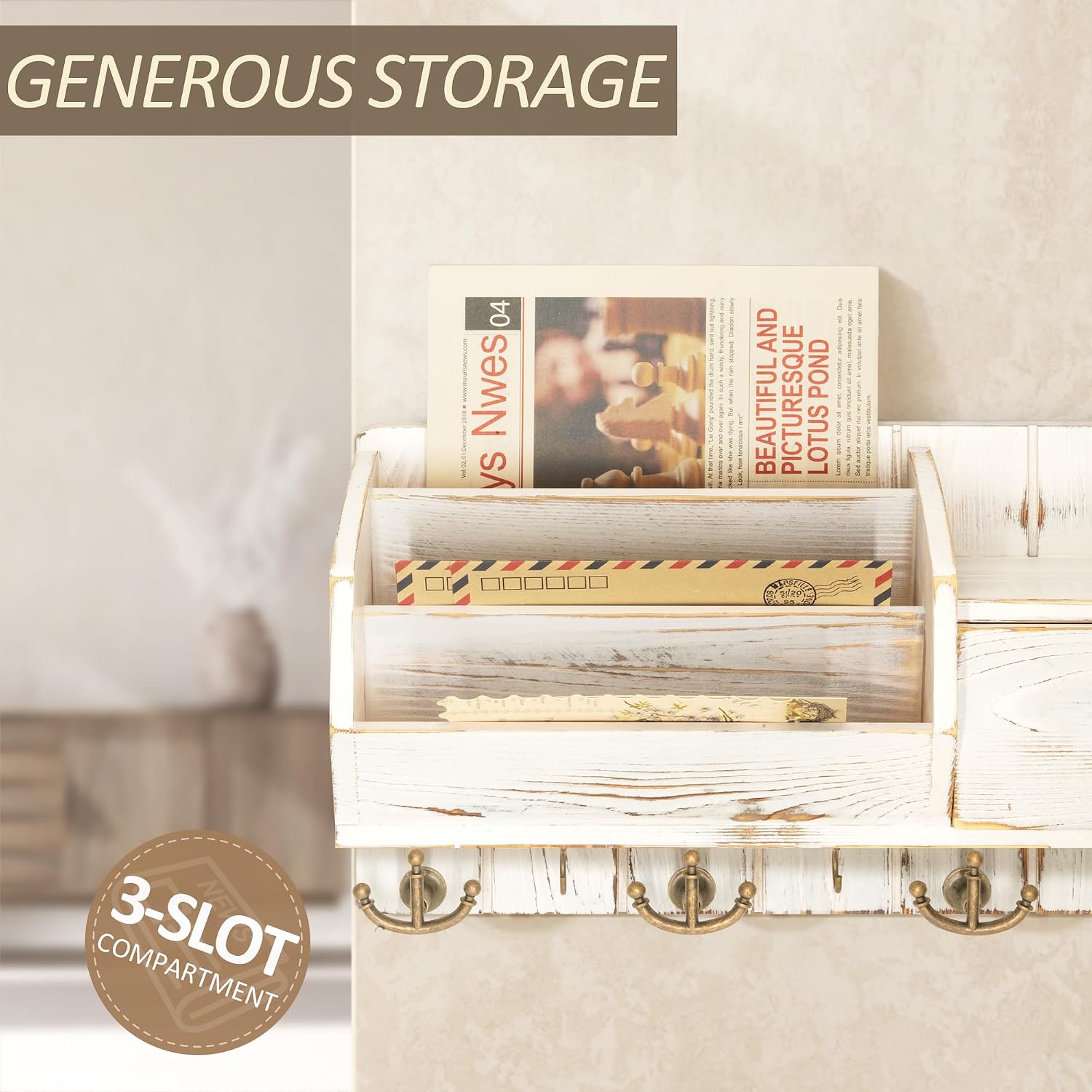 Farmhouse Mail and Key Organizer / Whitewash