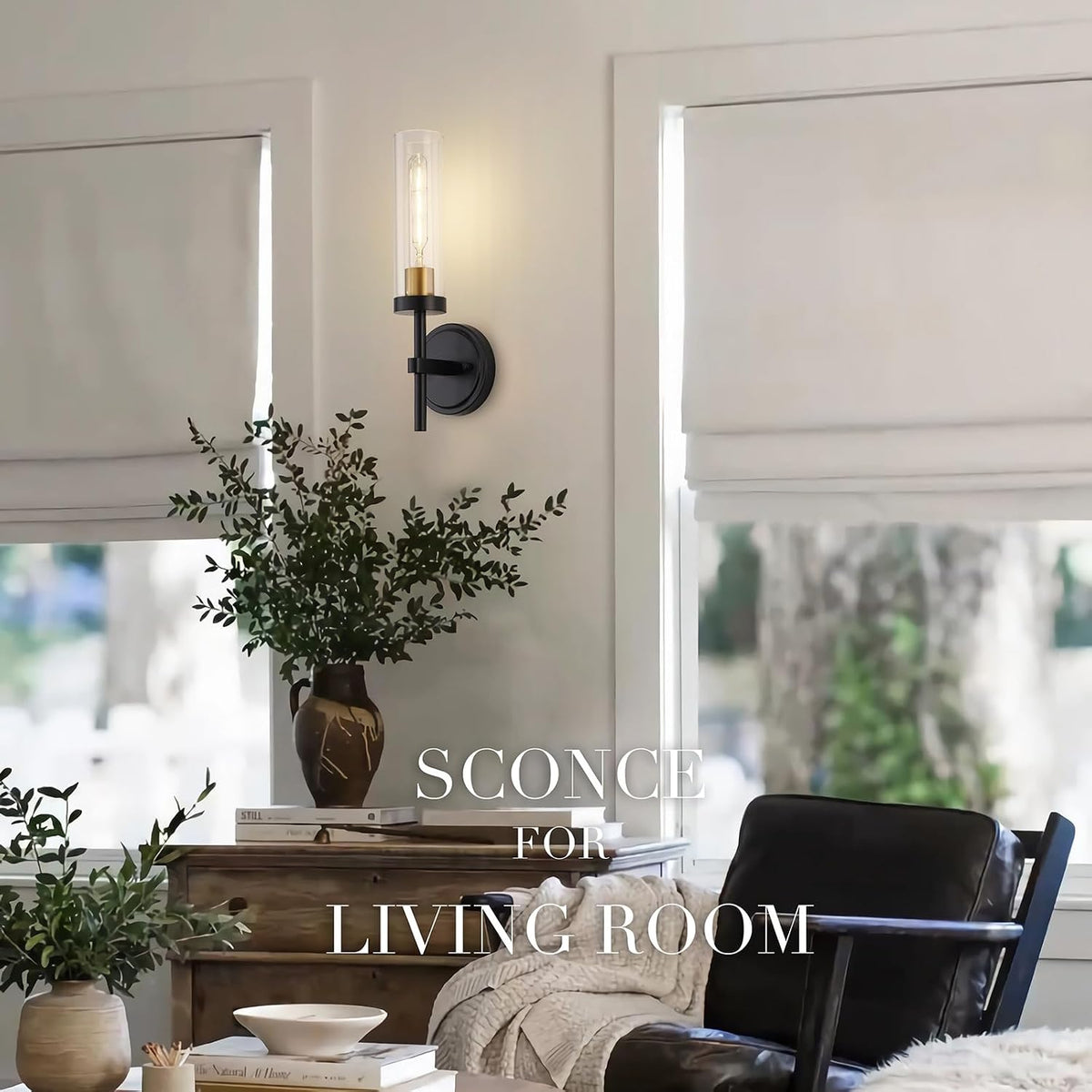 Hardwired Wall Sconces Set of Two, Bathroom Vanity Sconces Wall Lighting with Clear Glass Shade, Black and Gold Modern