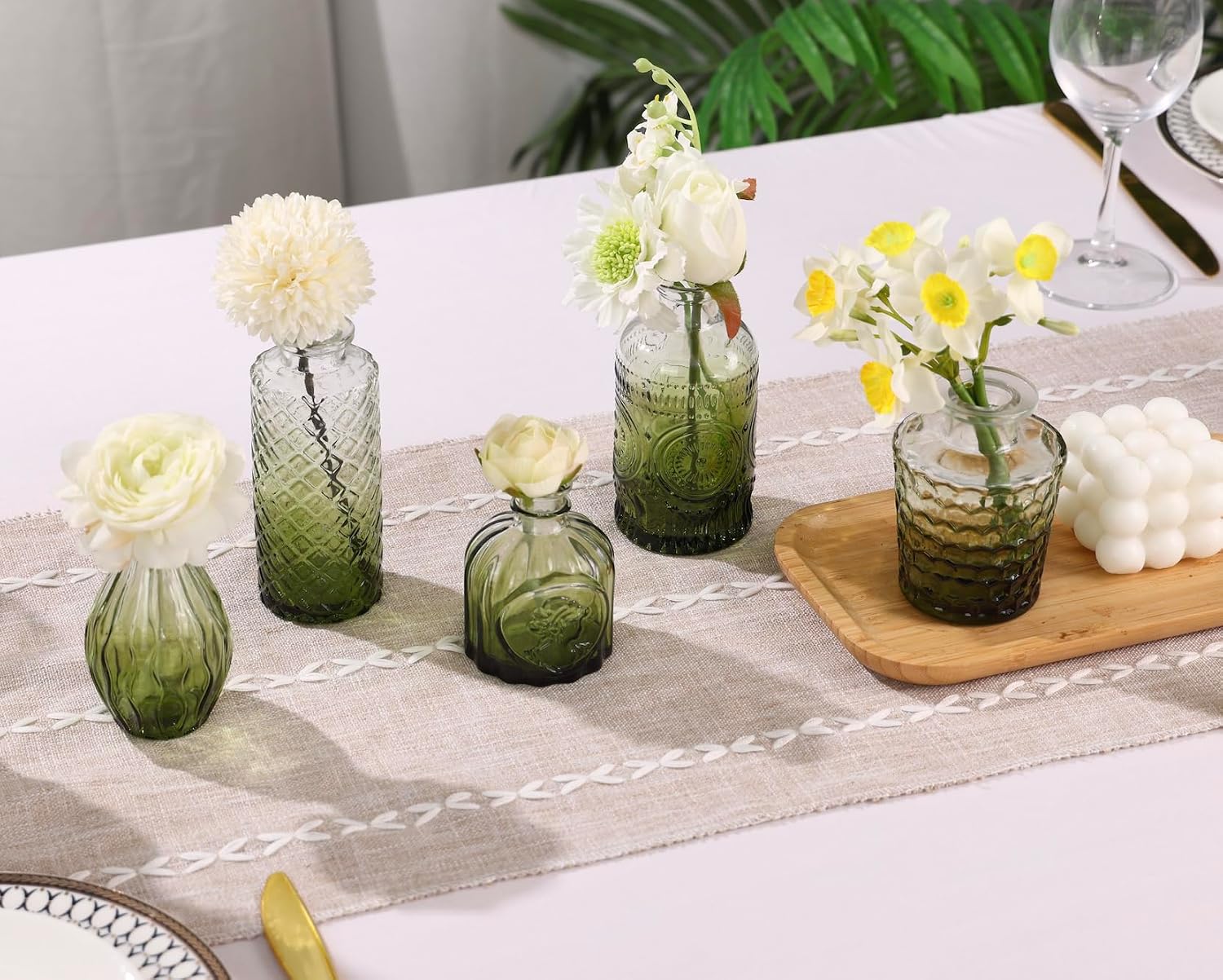 Glass Bud Vase Set / Green / Set of 5
