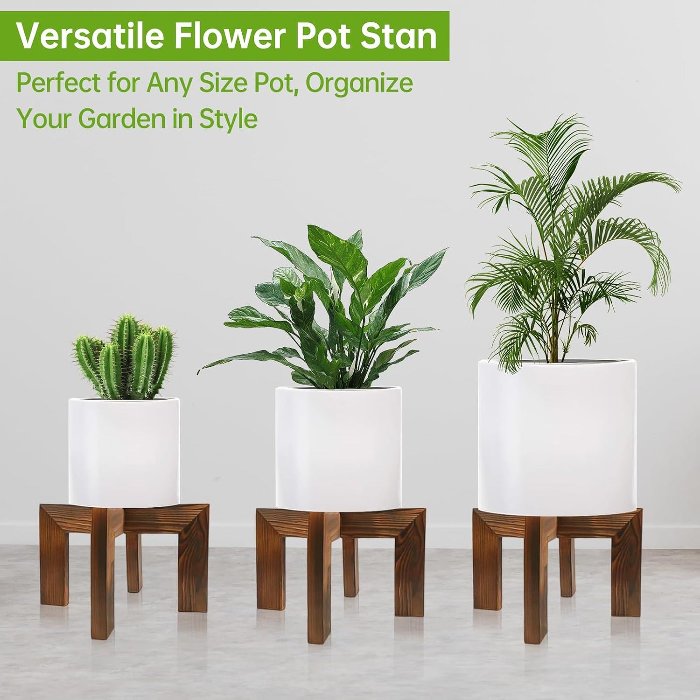 hismocal 2 Pack Wood Plant Stand Indoor Holders for Plants, Sturdy Flower Pot Stands Plants Shelf, Wooden Stool for