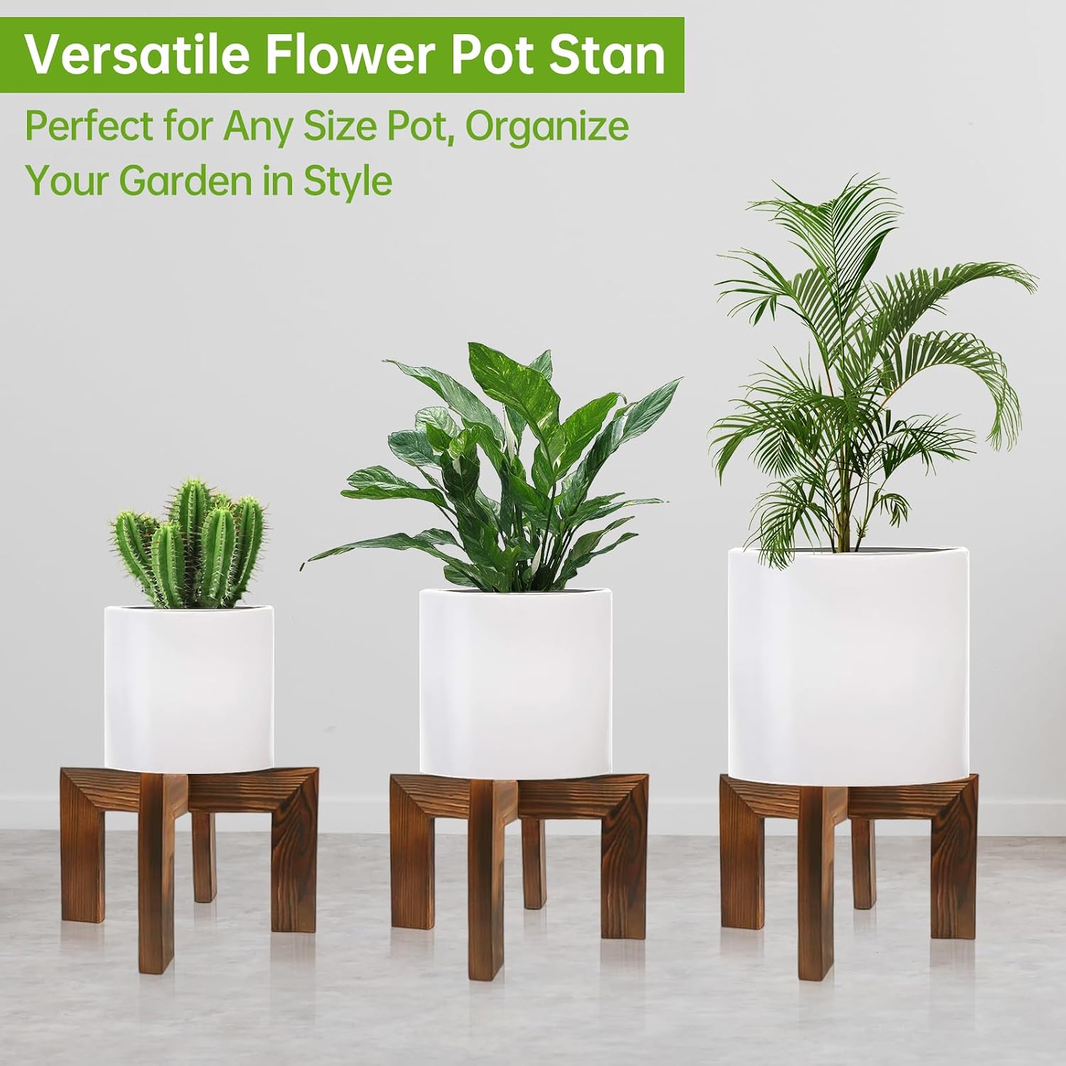 hismocal 2 Pack Wood Plant Stand Indoor Holders for Plants, Sturdy Flower Pot Stands Plants Shelf, Wooden Stool for