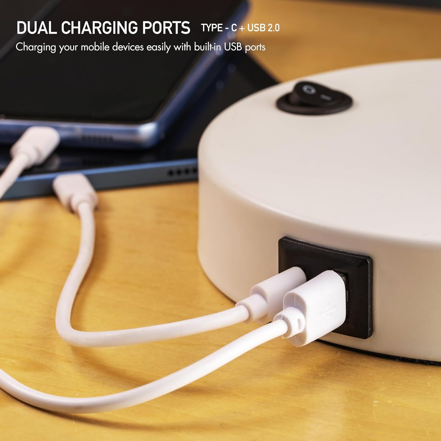 O'Bright Astrum - LED Desk Lamp with Dual USB Charging Ports, 100% Metal, 270 Degree Swivel Arms, Soft White Light