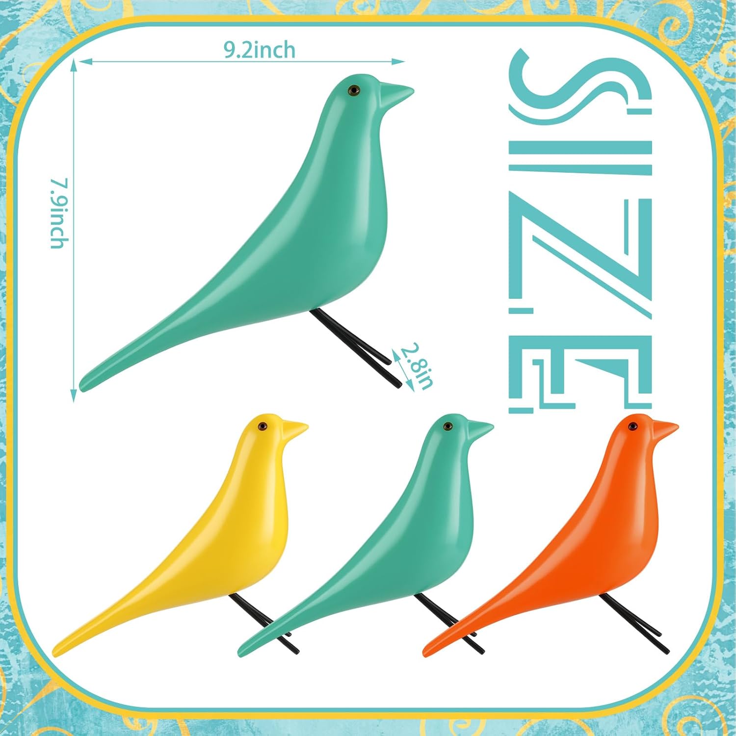 Mid Century Modern Decor Medieval Table Decor Large Ceramic Birds / Old School / Orange / Set of 3