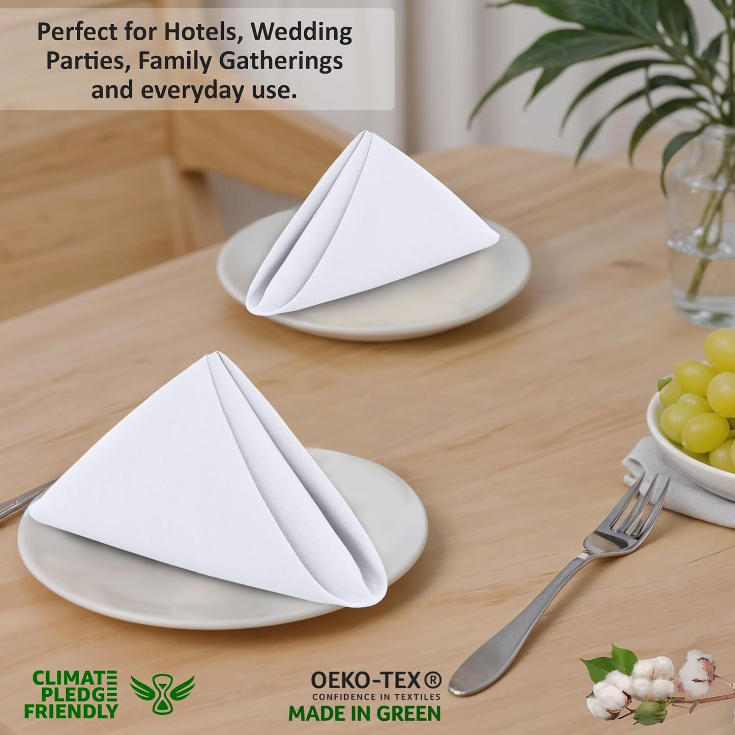 Ruvanti Cloth Napkins Set of 12, 100% Cotton 18”x18” - White | Washable, Soft, Durable & Absorbent Everyday Napkins.