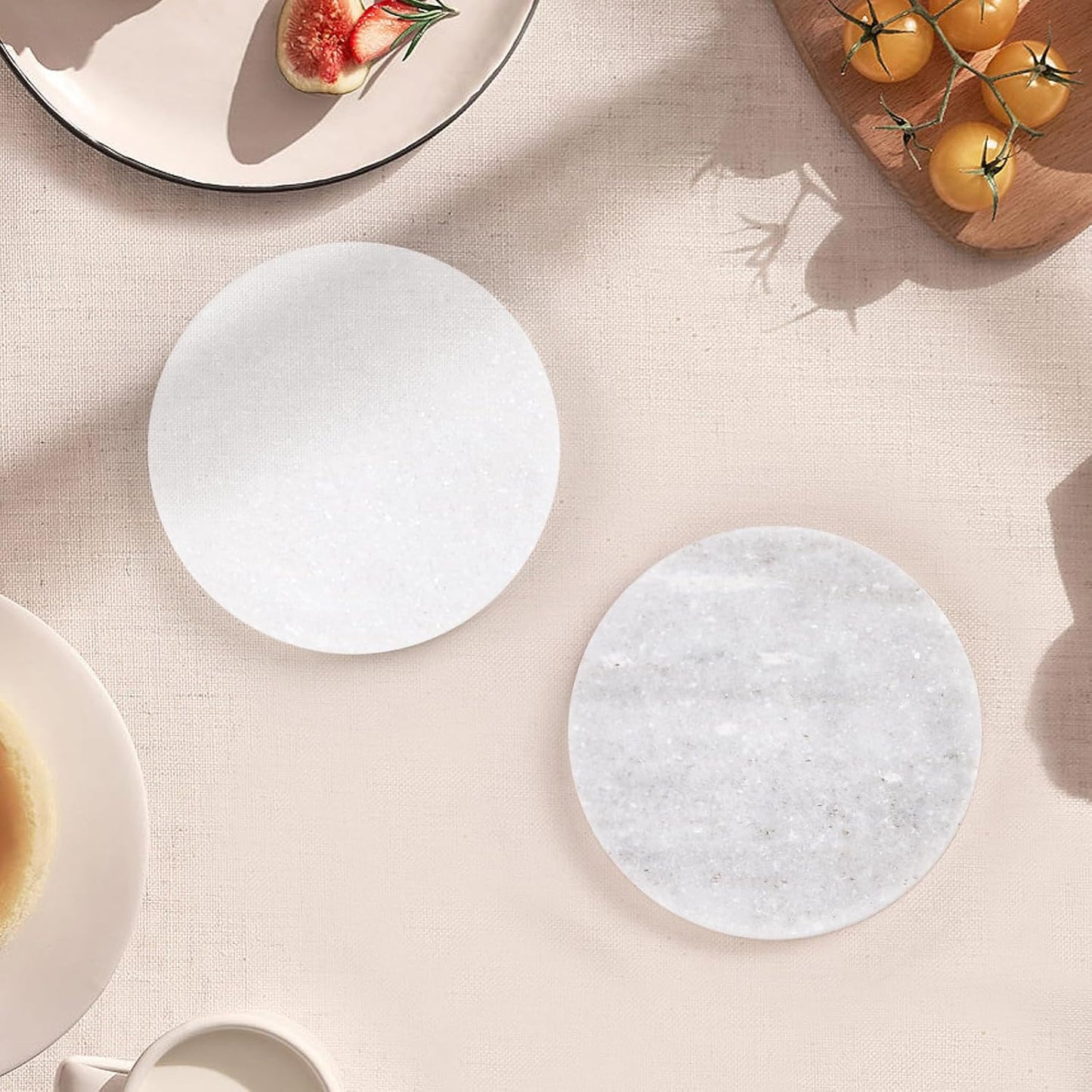 White Marble Coasters / Natural White Color with Bling Particles / Set of 4