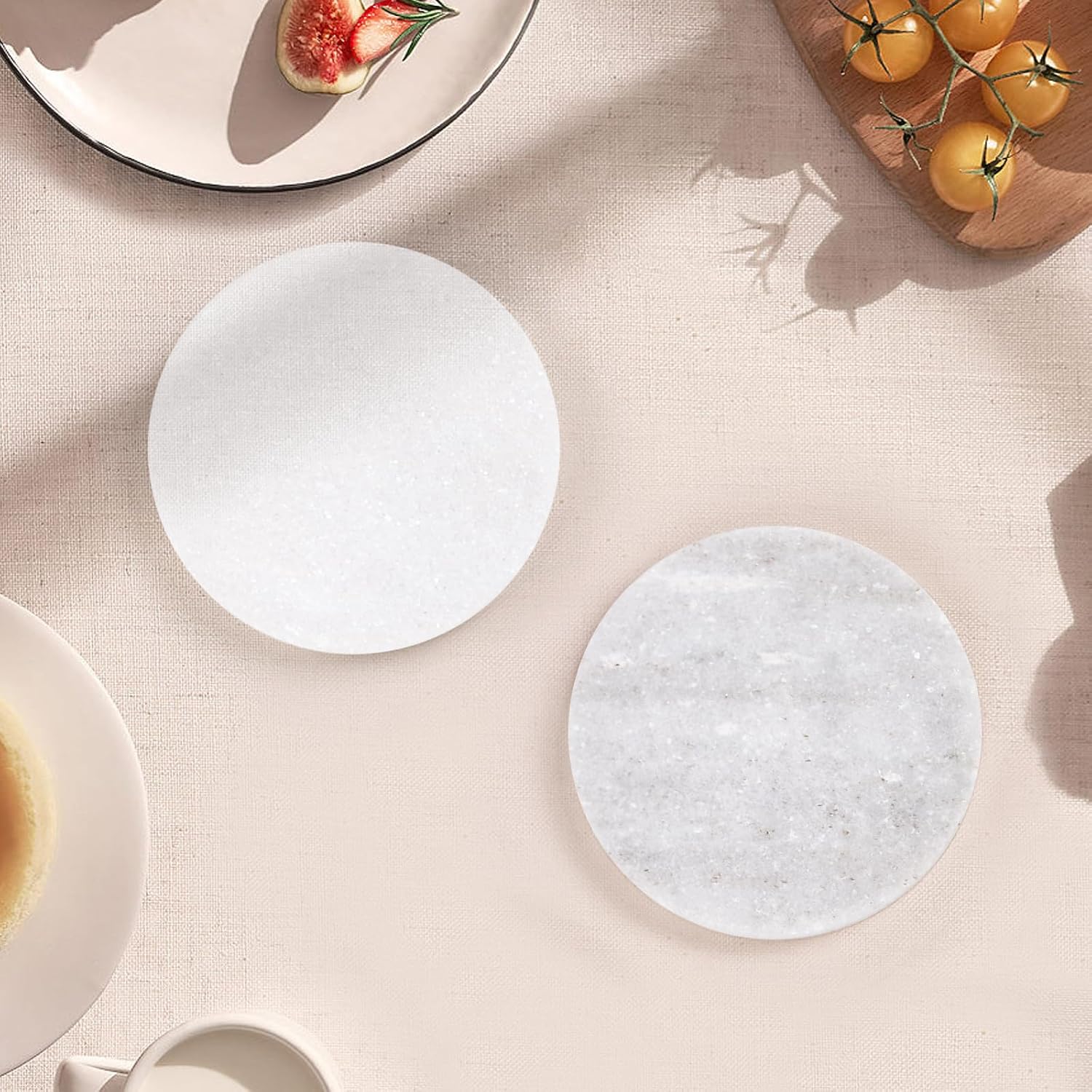 White Marble Coasters / Natural White Color with Bling Particles / Set of 4