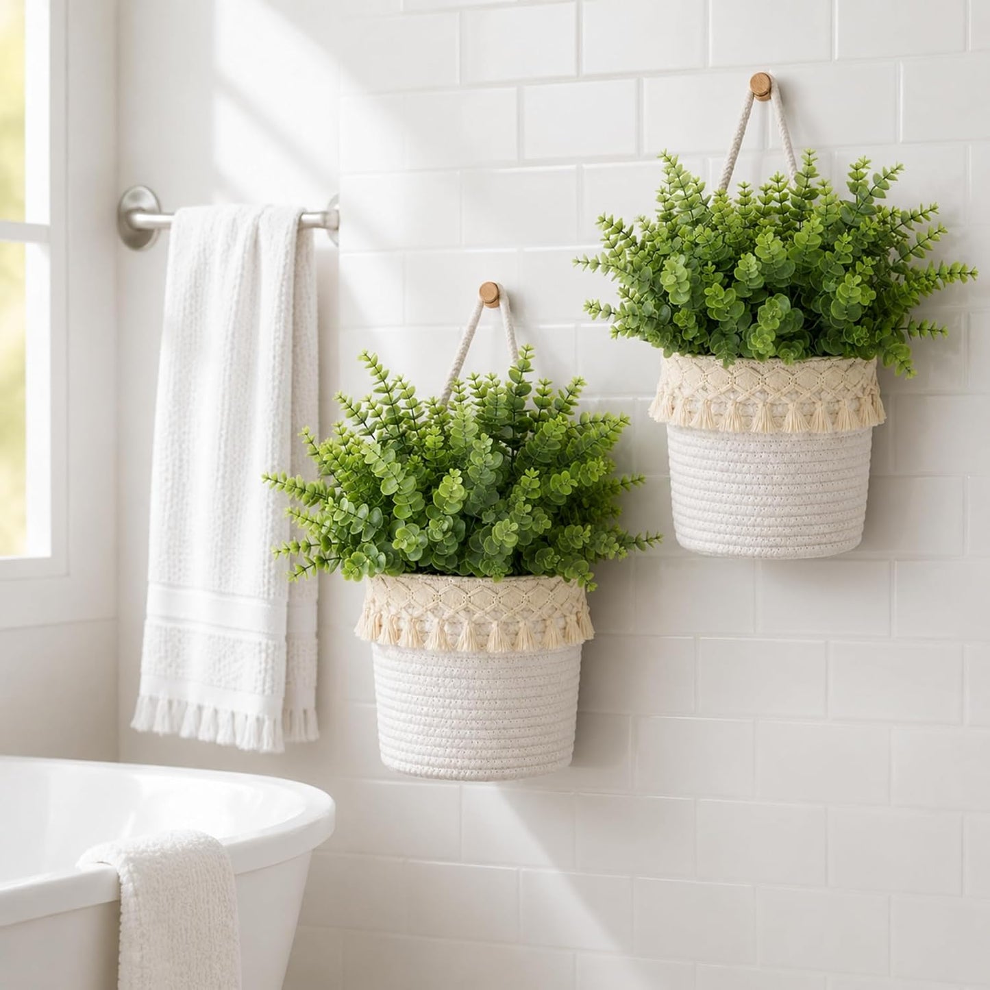 Boho Cotton Rope Woven Plant Holder / White / Set of 4