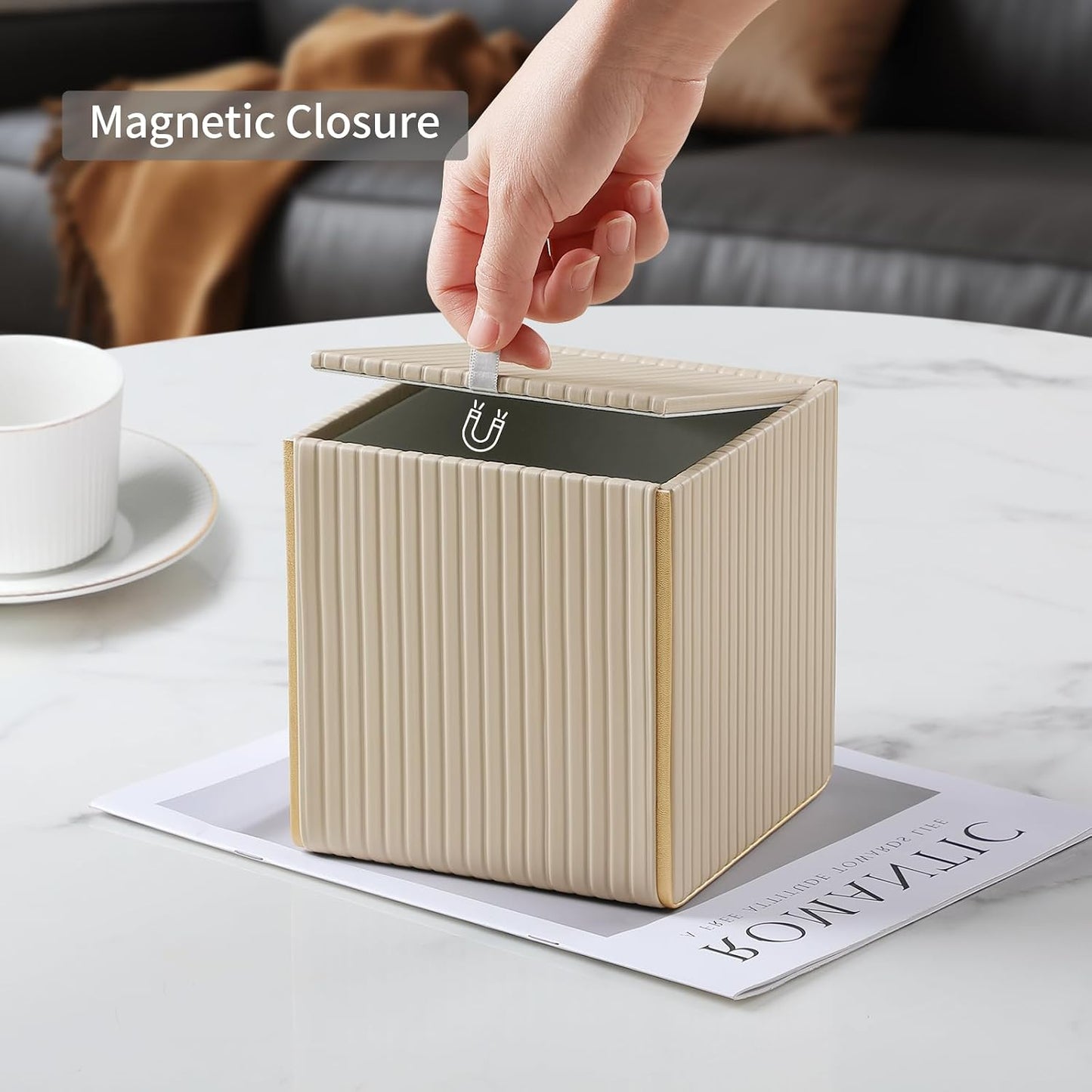 Square PU Leather Tissue Box Cover / Square Beige