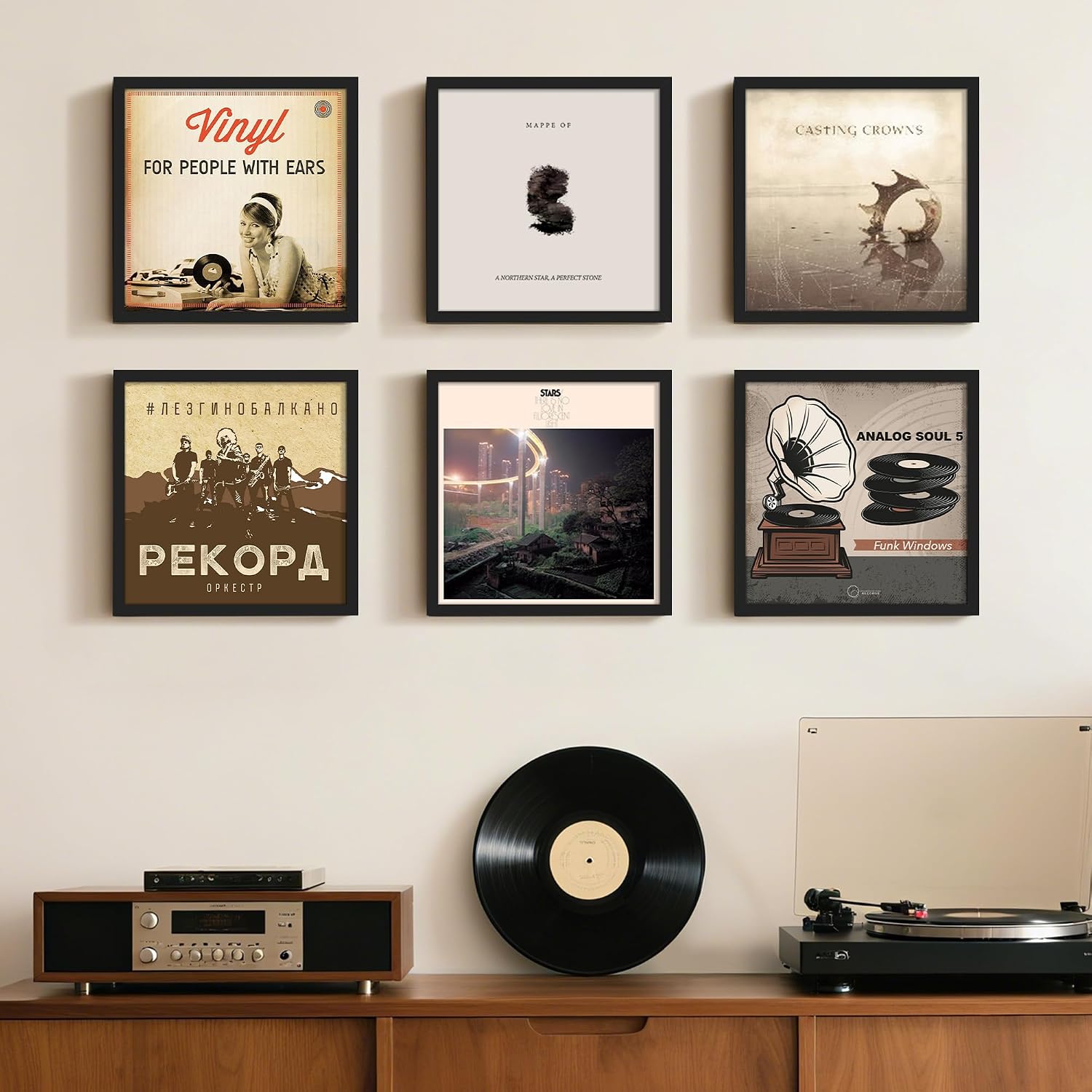 upsimples Vinyl Record Frame 12.5x12.5, Wall Display 6 Pack, Black | For 12inch Album Cover, Gallery Wall Decor, For