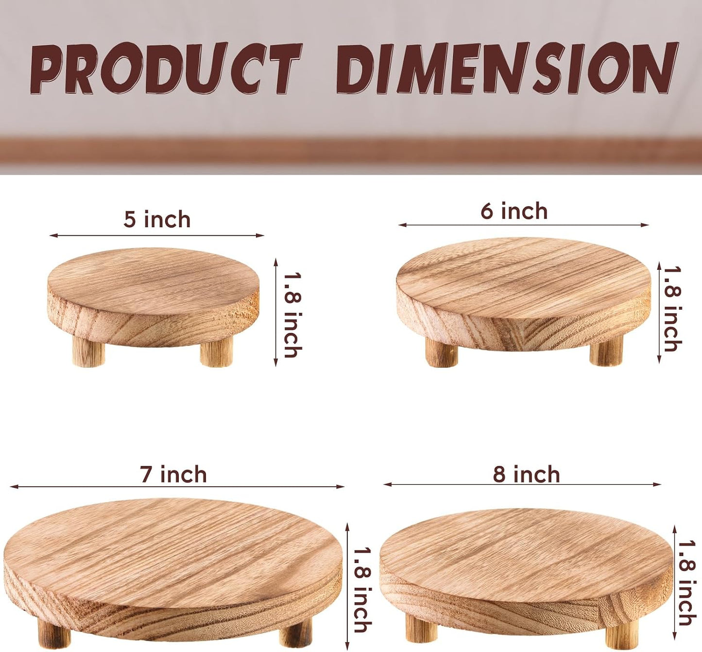 Wooden Risers for Display Wood Pedestal Stand Mini Tray Stand Round Wooden / Light Brown / Set of 4