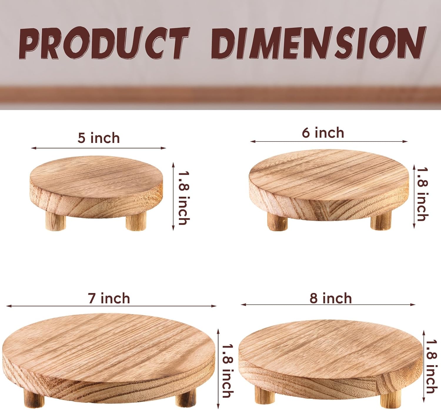 Wooden Risers for Display Wood Pedestal Stand Mini Tray Stand Round Wooden / Light Brown / Set of 4
