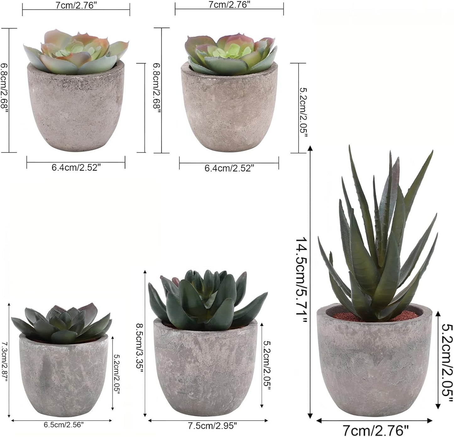 Artificial Succulent Plants in Pots / Set of 5