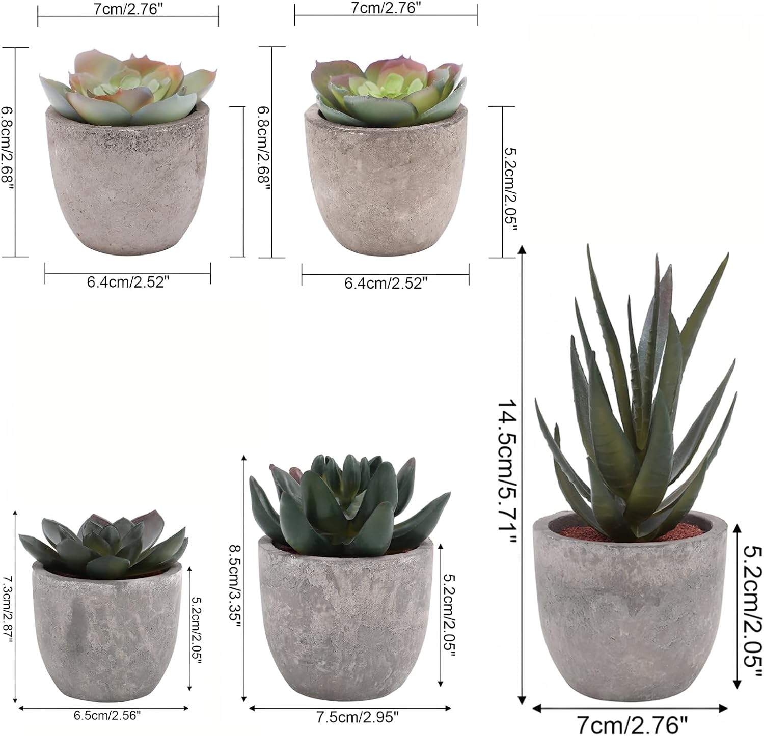 Artificial Succulent Plants in Pots / Set of 5
