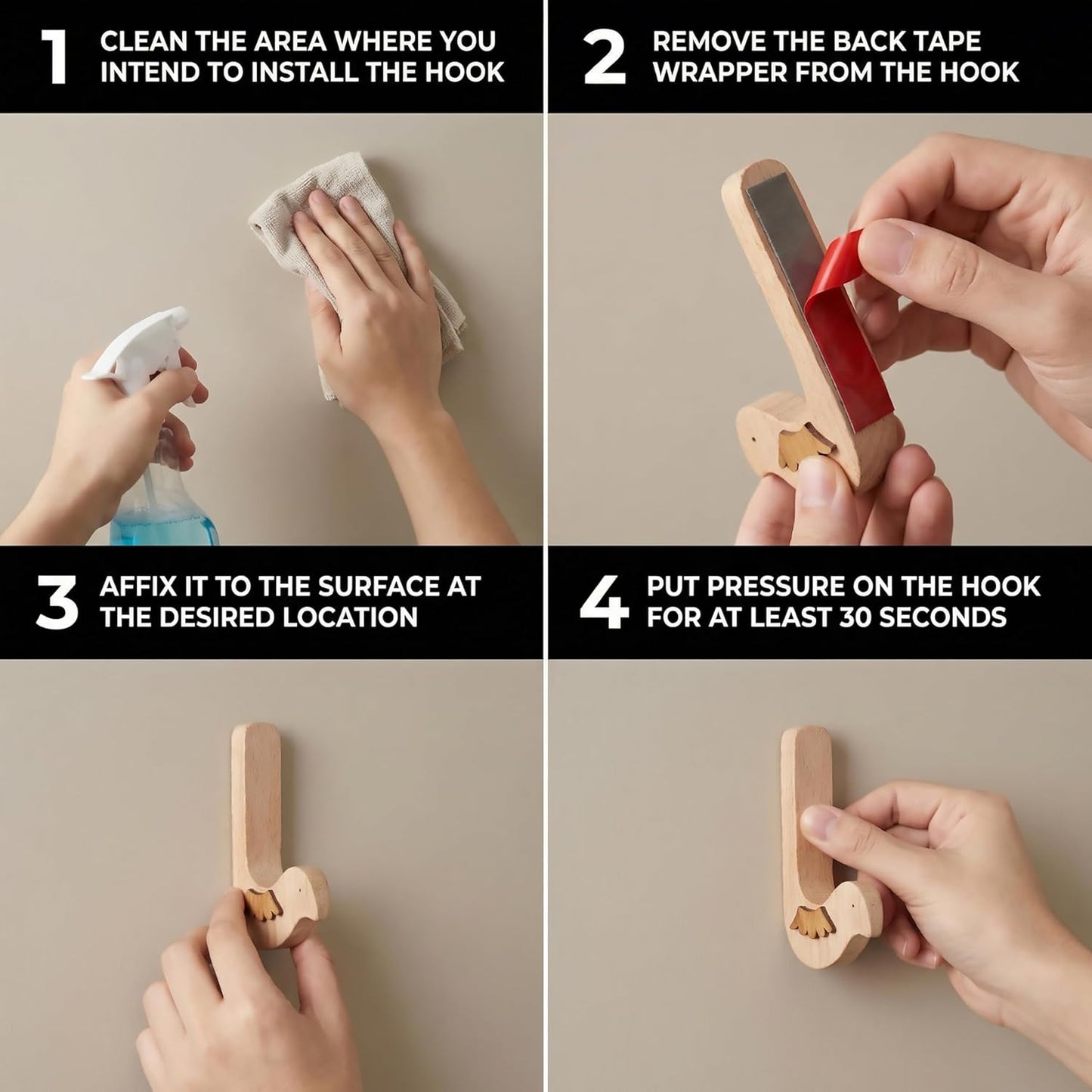 Bird Wood Wall Hooks -Decorative Adhesive Hooks for Hanging Keys