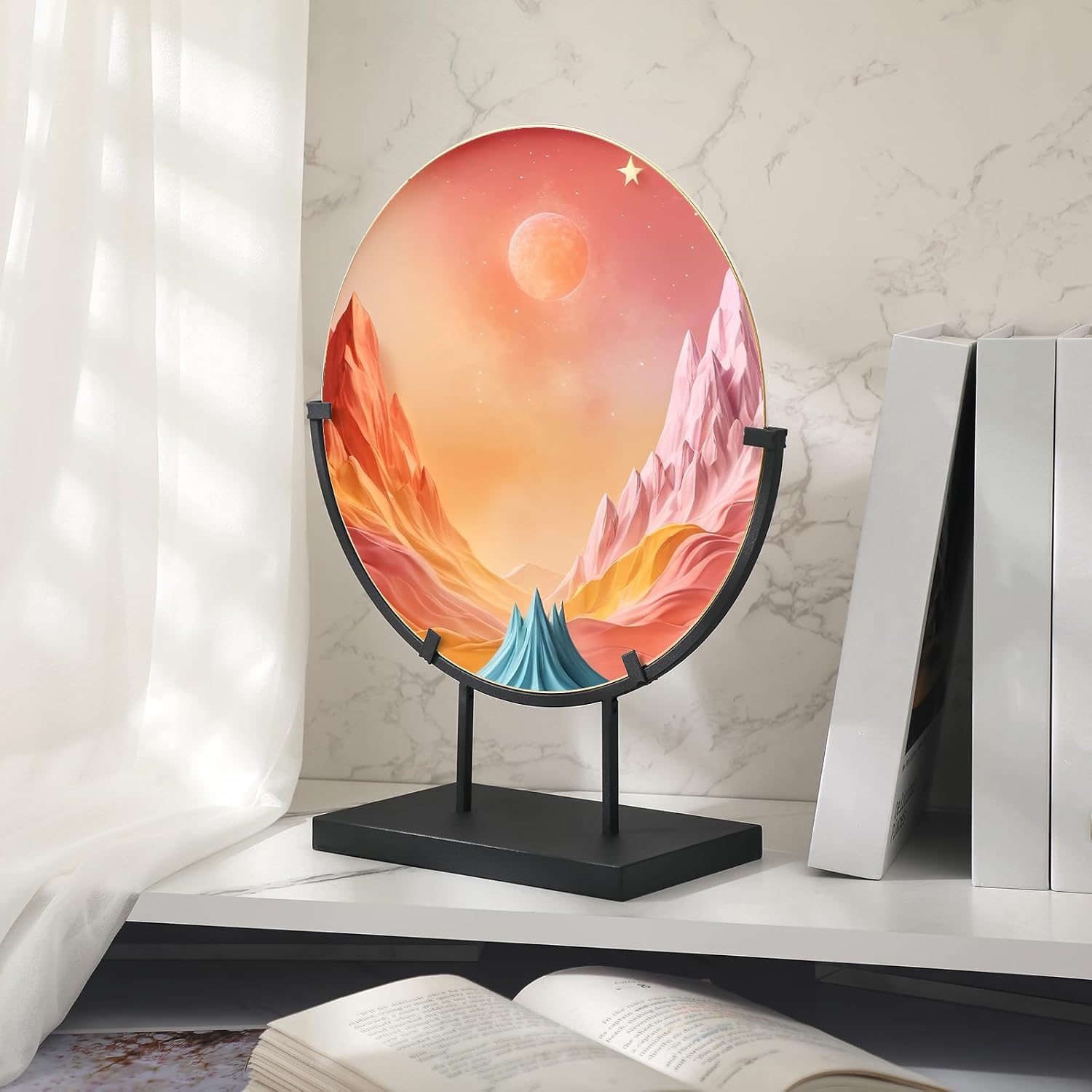 Blulu 4 PCS 10 Inch Round Metal Display Stands for Stained Glass Fused Glass Art Easel Display Stands Decorative Plate