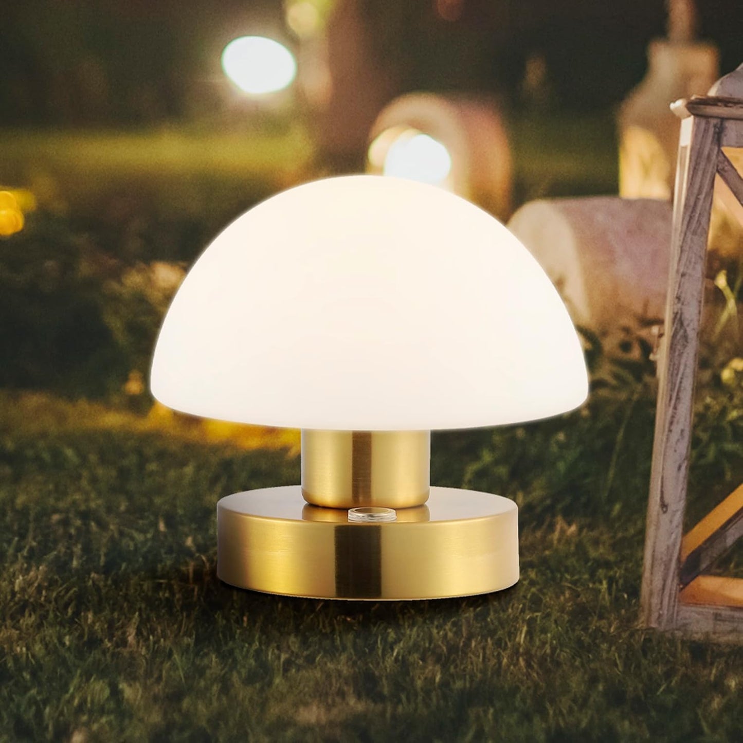JONATHAN Y Zoe 5.75" Rechargeable Metal LED Lamp, Brass Gold/White | Cordless Portable Battery Operated, Mushroom