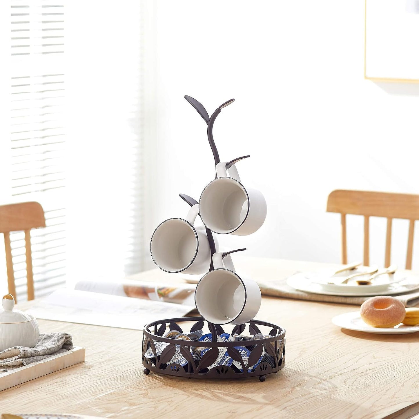 ALLCENER Mug Holder Stand, Countertop Mug Tree, Coffee Pod Holder with Mug Rack, Coffee Counter Bar Accessory & Kitchen
